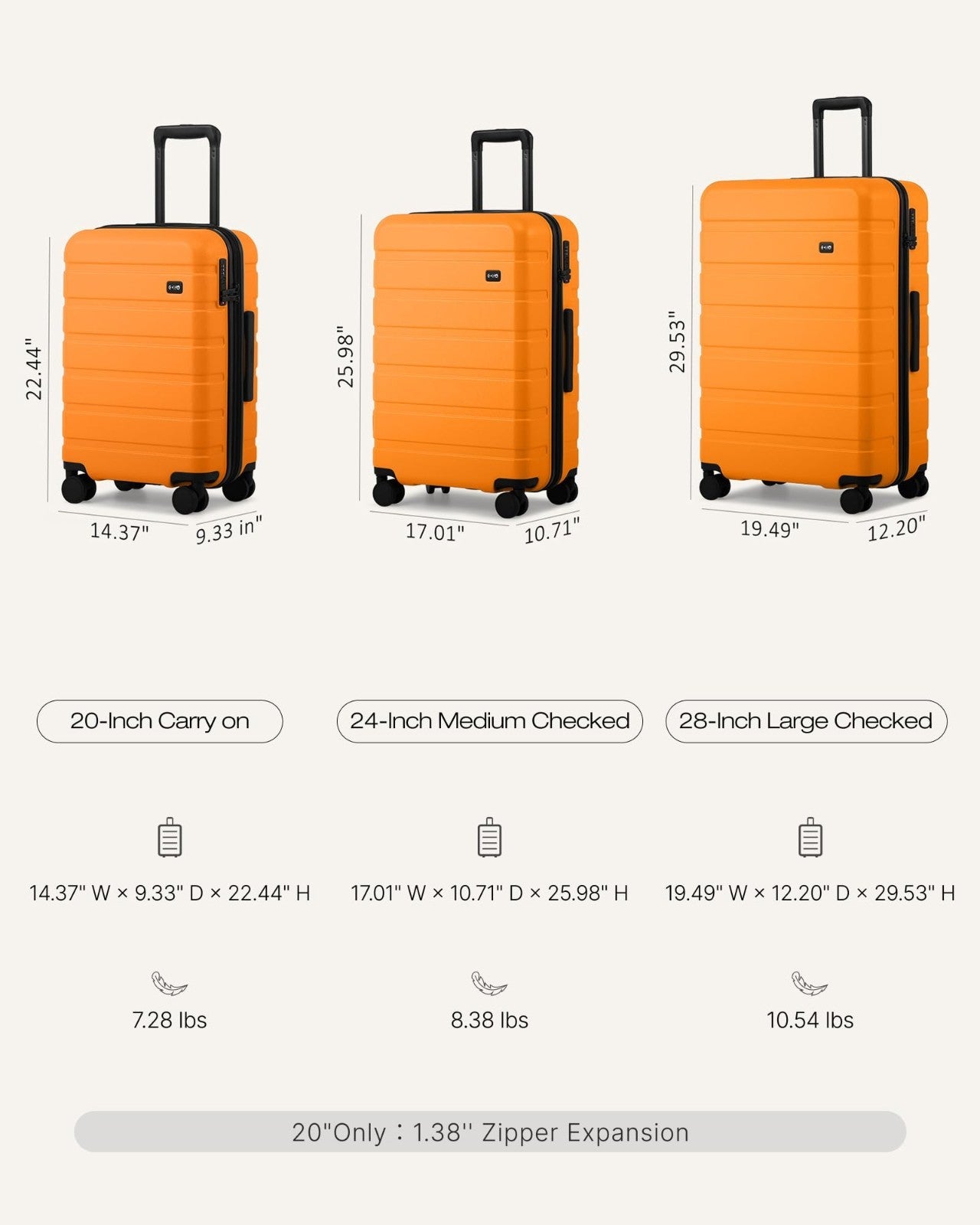 Lightweight 3-Piece Hardshell Luggage Set, Expandable, 360° Spinner Wheels, TSA8