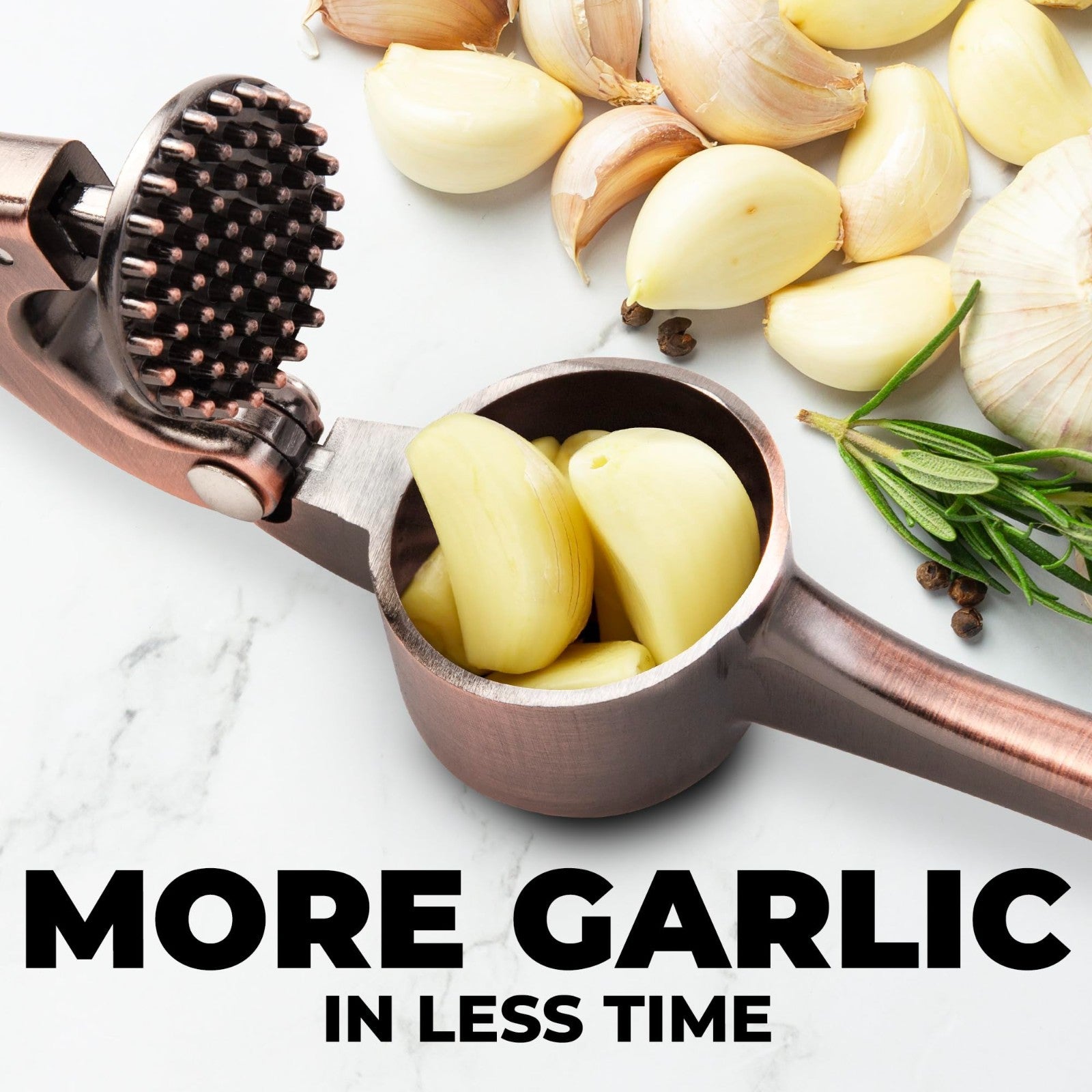 Large Garlic Press Set   Premium Rust Proof Mincer Tool with Easy Squeeze Peeler4