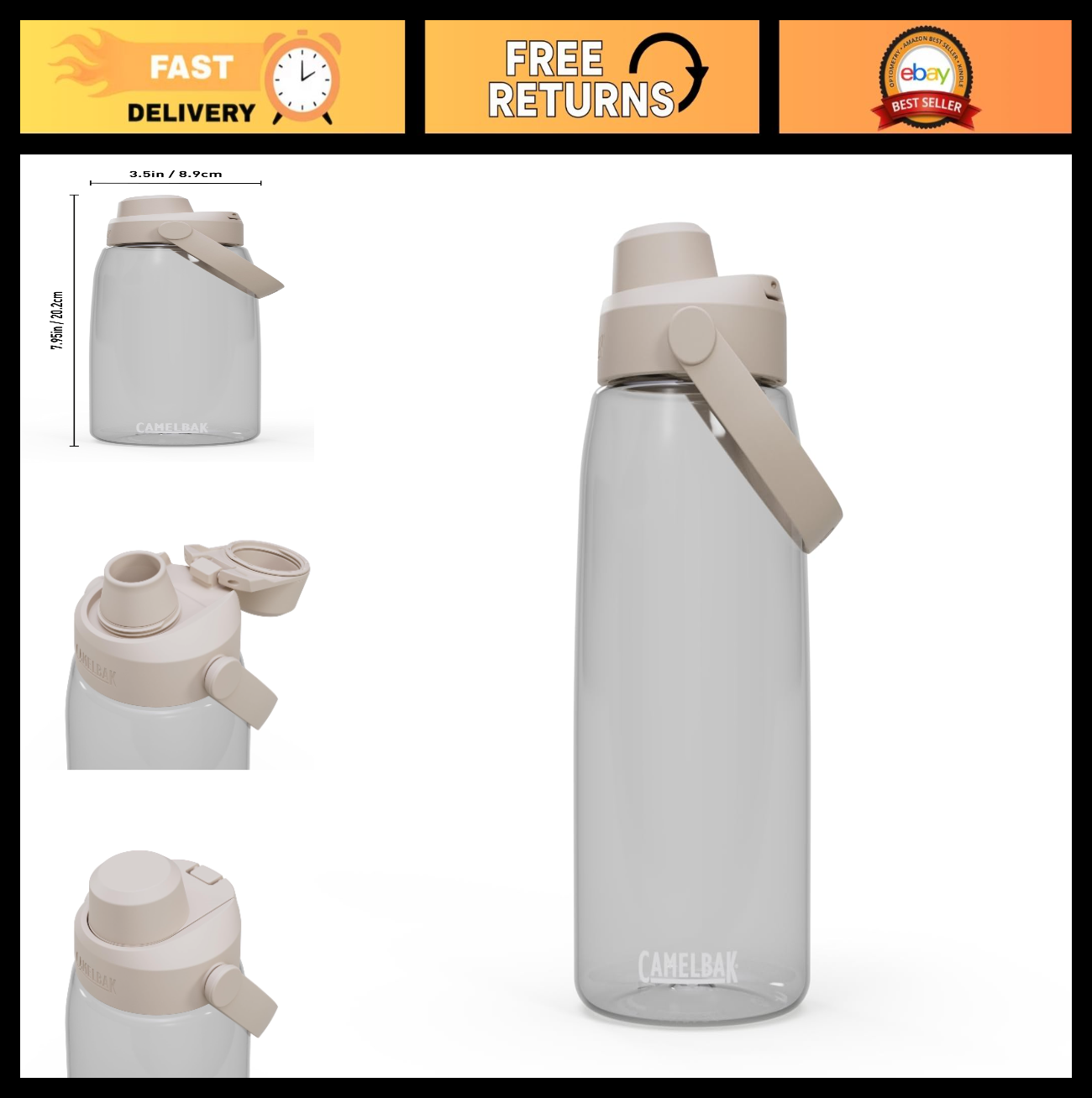 32oz Clear Water Bottle with High Flow Lid - Quick Hydration for Active Lifestyl0