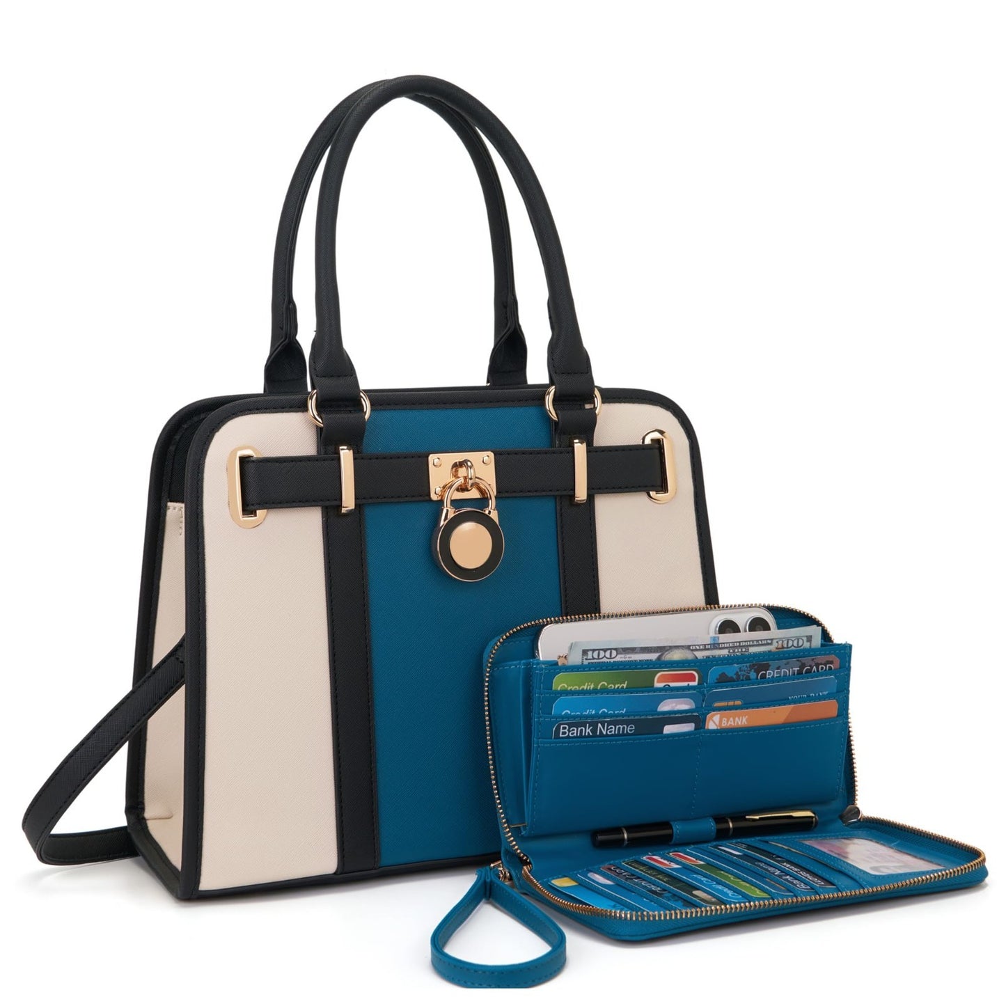 Stylish Structured Satchel Tote Handbag Set for Women with RFID Wallet - Fashion1
