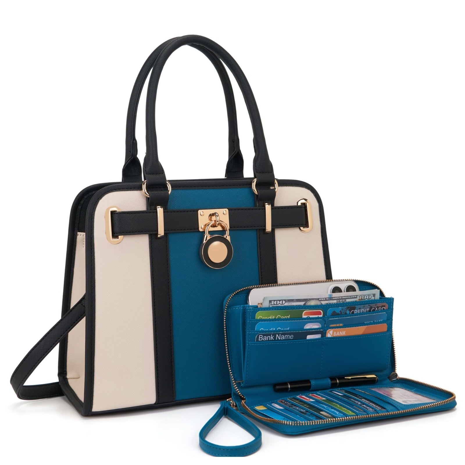 Stylish Structured Satchel Tote Handbag Set for Women with RFID Wallet - Fashion1