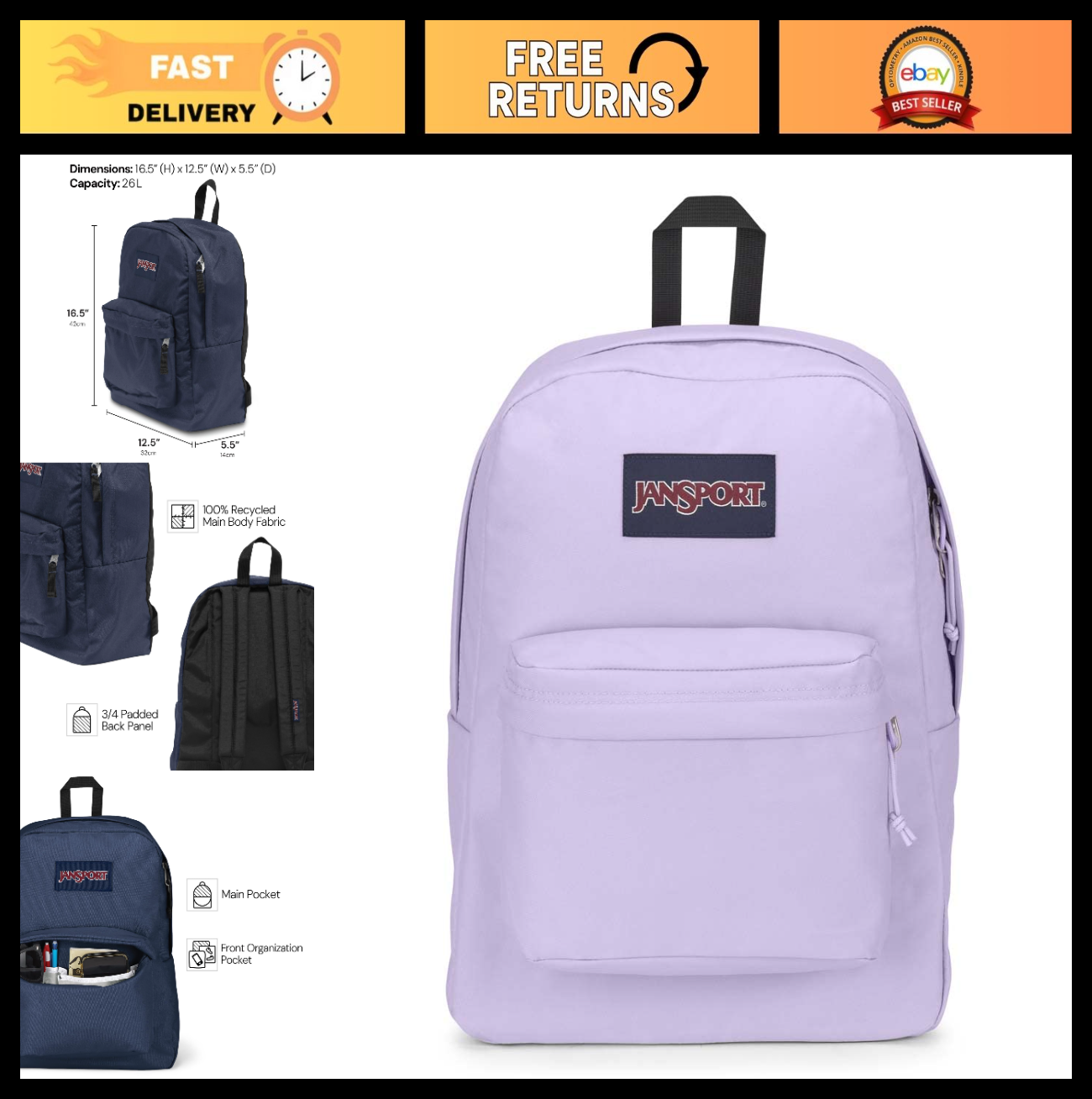 Durable Lightweight Backpack   1 Main Compartment, Front Pocket Organizer, Paste0