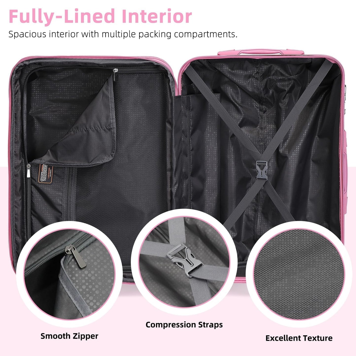 3-Piece Carry-On Luggage Set, 20in Hardshell Suitcase, Lightweight, TSA Lock, Du7