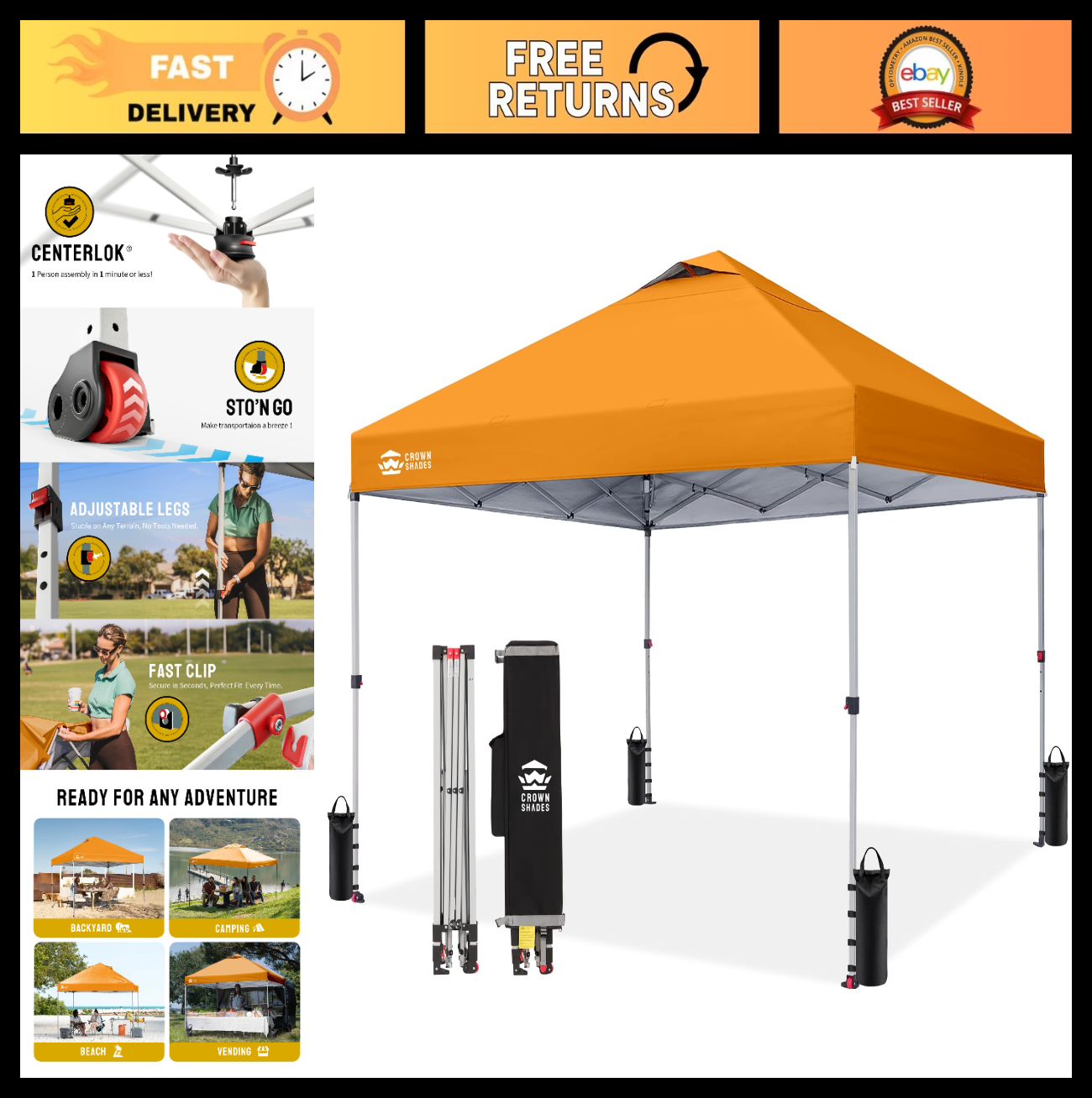 10x10 Pop Up Canopy Tent   Easy Setup, Outdoor Sun Shade for Events, Parties, Ca0