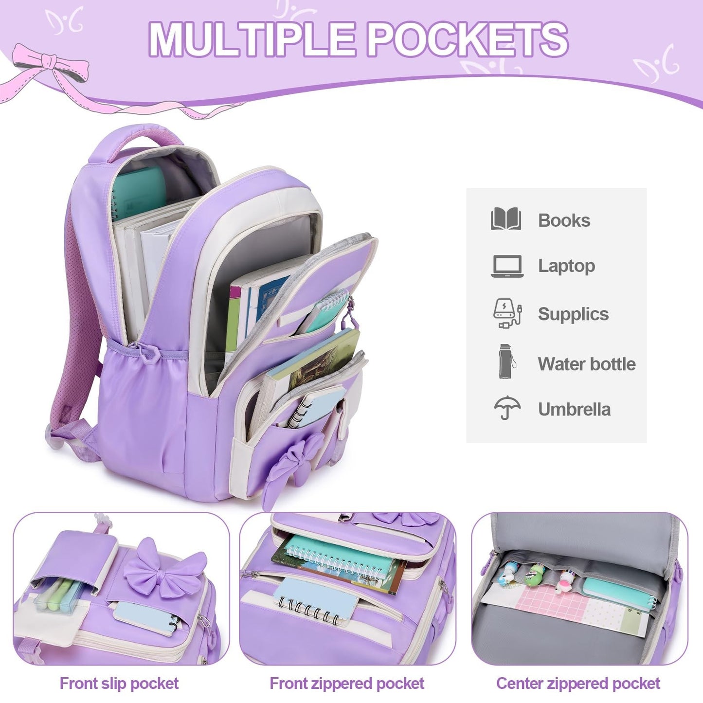 Cute Girls Backpack Set with Lunch Bag & Pencil Case   Stylish School Bag for Ki3