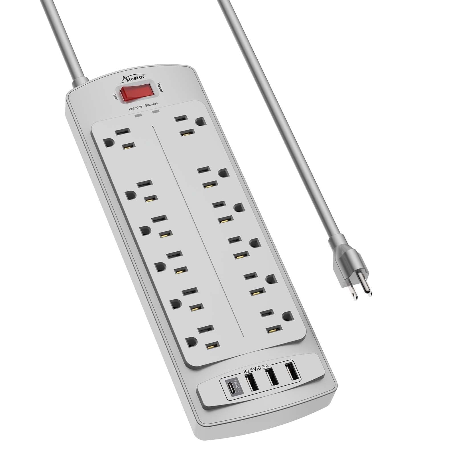 Surge Protector Power Strip with 12 Outlets & 4 USB Ports, 6ft Cord, 2700J ETL1