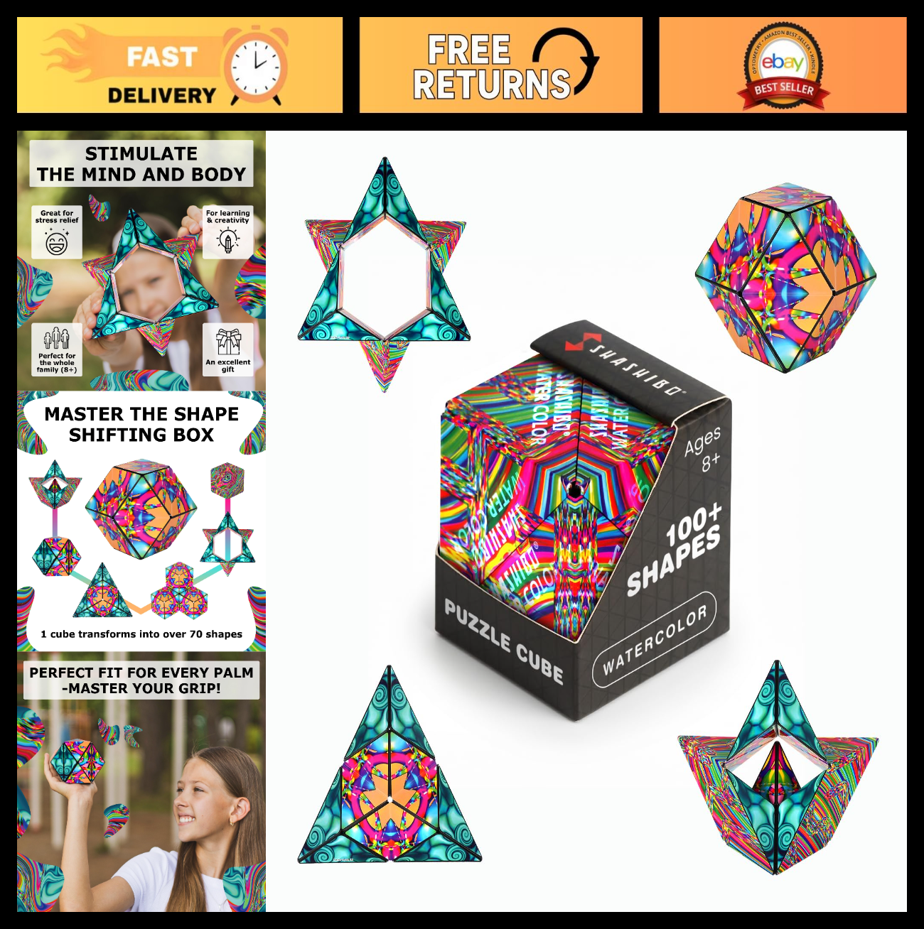 Magnetic Puzzle Cube   Sensory Fidget Toy for Stress Relief, Shape Shifting Fun,0