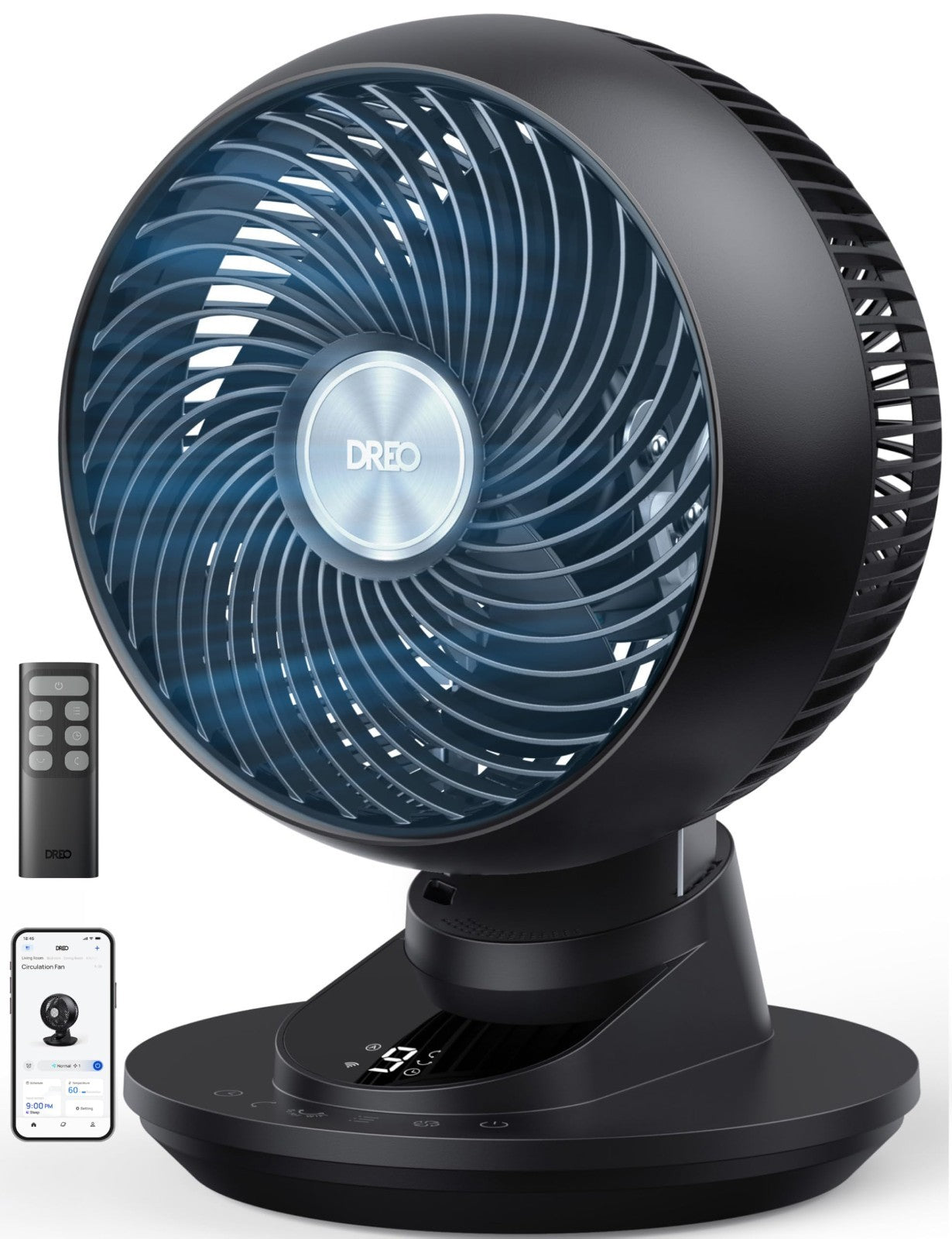 Powerful 12" Smart Desk Fan, 85 ft Airflow, Quiet 20dB, Oscillating, App/Voice C1