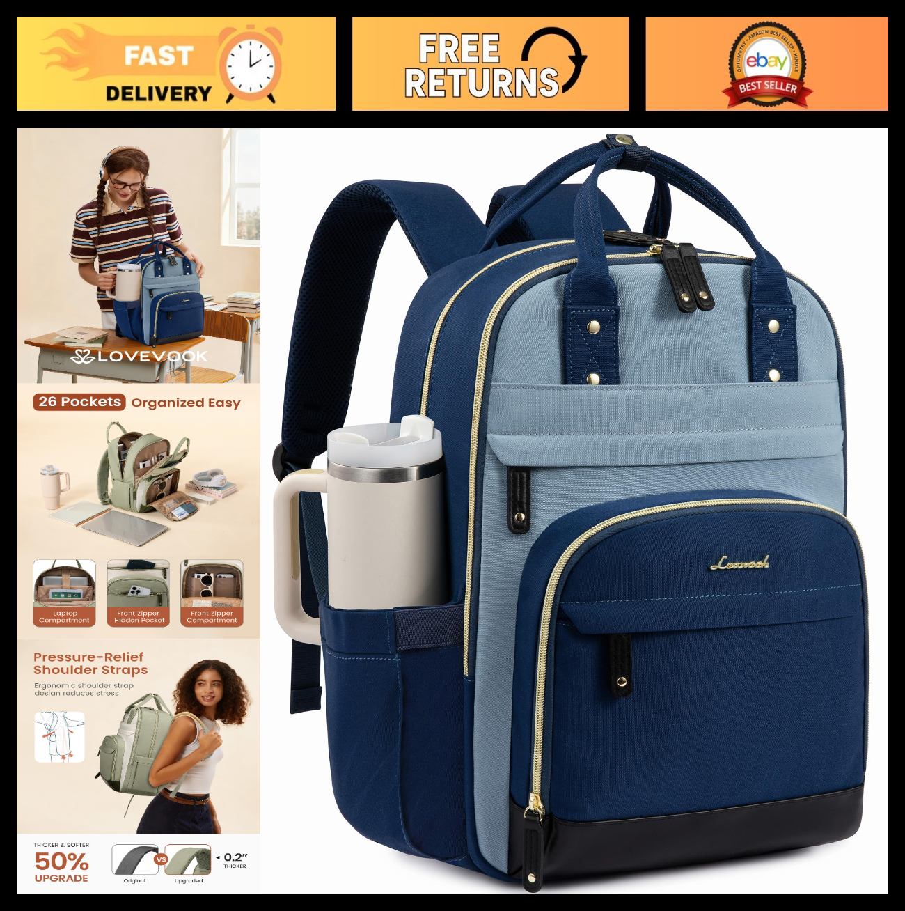 Stylish 15.6" Laptop Backpack with Tumbler Holder, Work & Travel Bag for Women &0