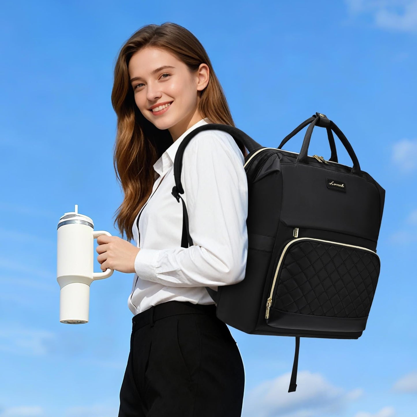 Stylish Laptop Backpack for Women   Large Tumbler Holder, Travel & Work Bag2