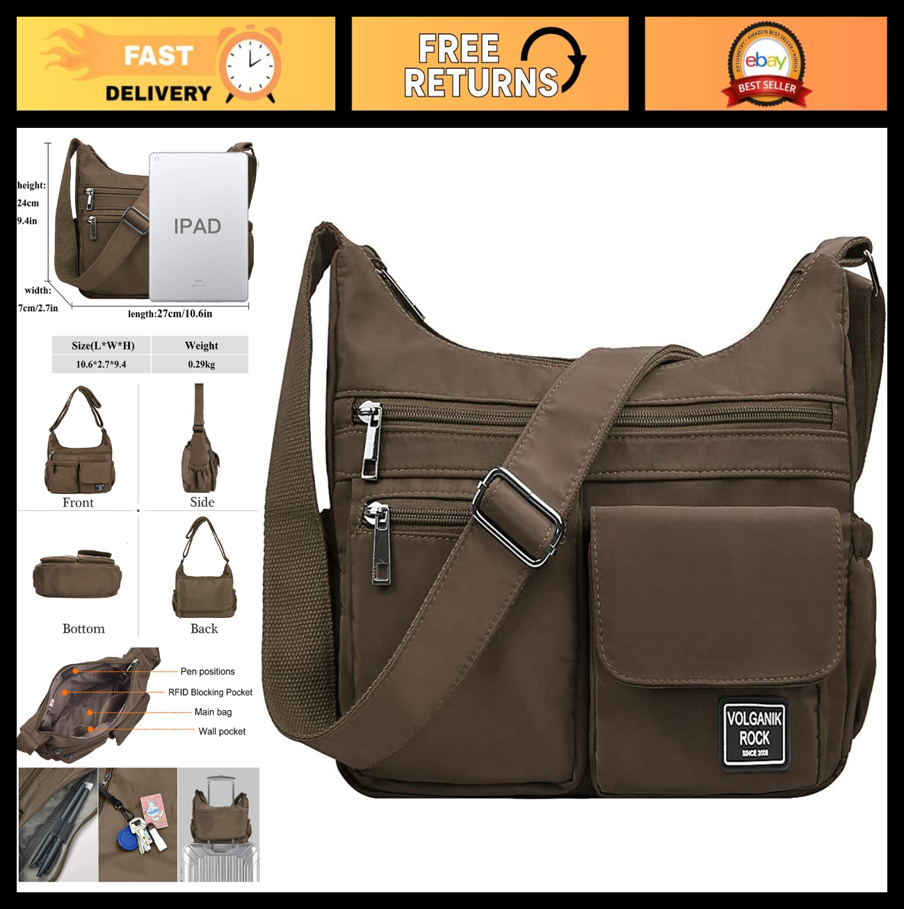 Lightweight Waterproof Crossbody Bag for Women | RFID Travel Shoulder Purse0