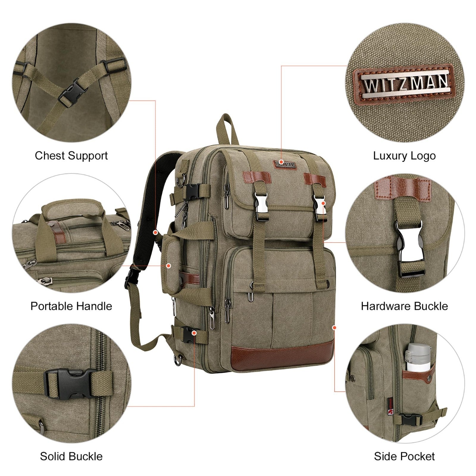 Large Canvas Travel Backpack for Men, 16 Inch Laptop Compatible, Durable & Styli7