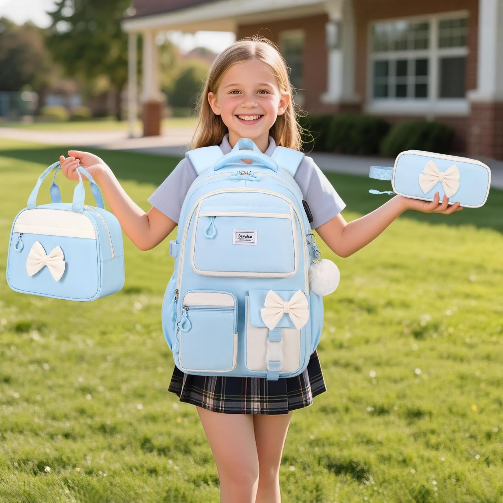 Cute Bow Backpack for Girls   School Bag Set with Lunch Bag & Pen Case7