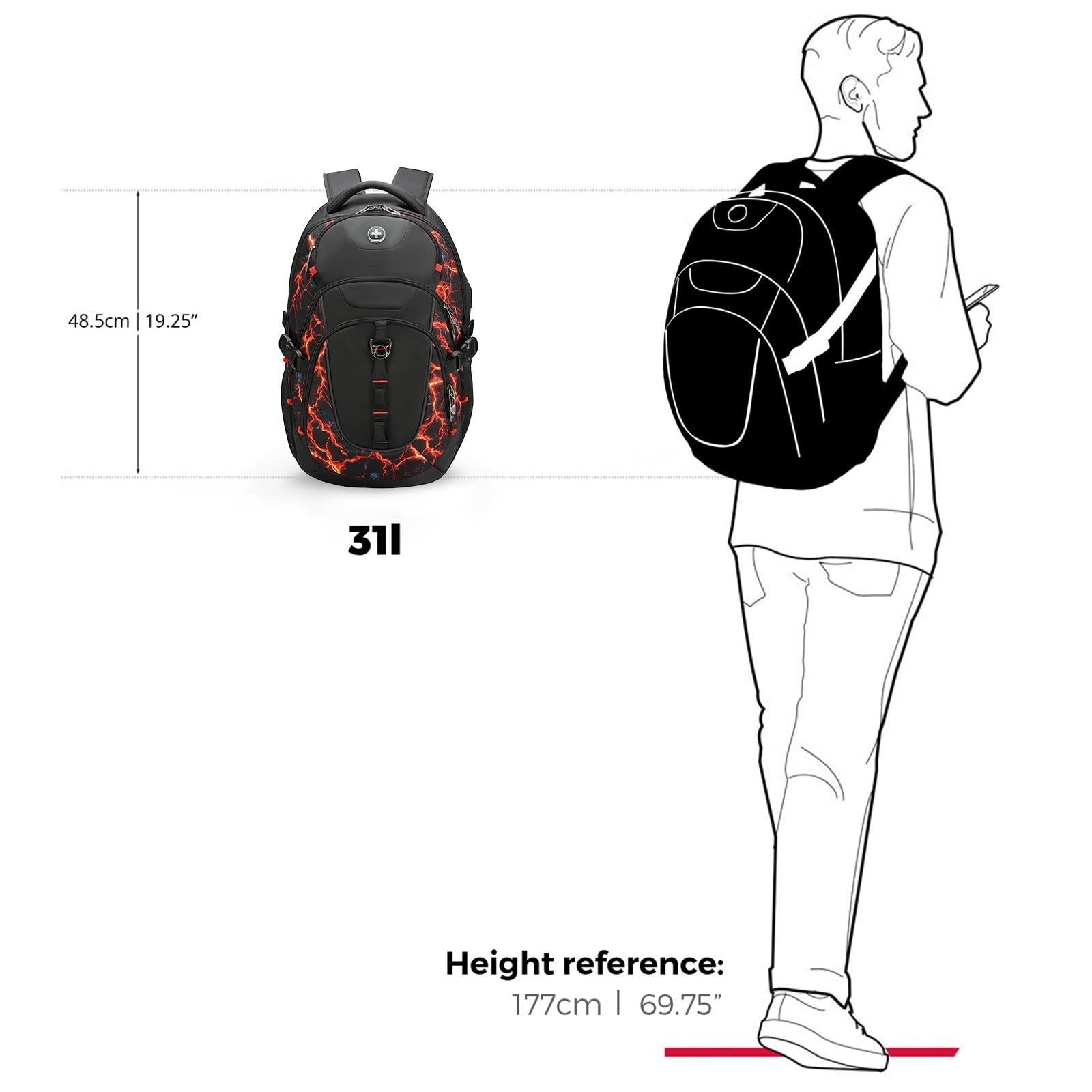 Travel Laptop Backpack with USB Charging Port, Fits 15.6" Computer, 31L, Flame R8