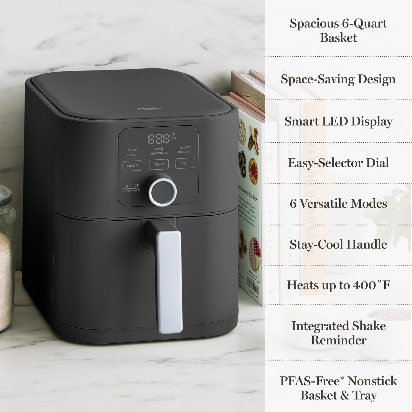 6QT 6-in-1 Air Fryer - Bake, Broil, Roast, Dehydrate, Reheat, Non-Stick Basket,11