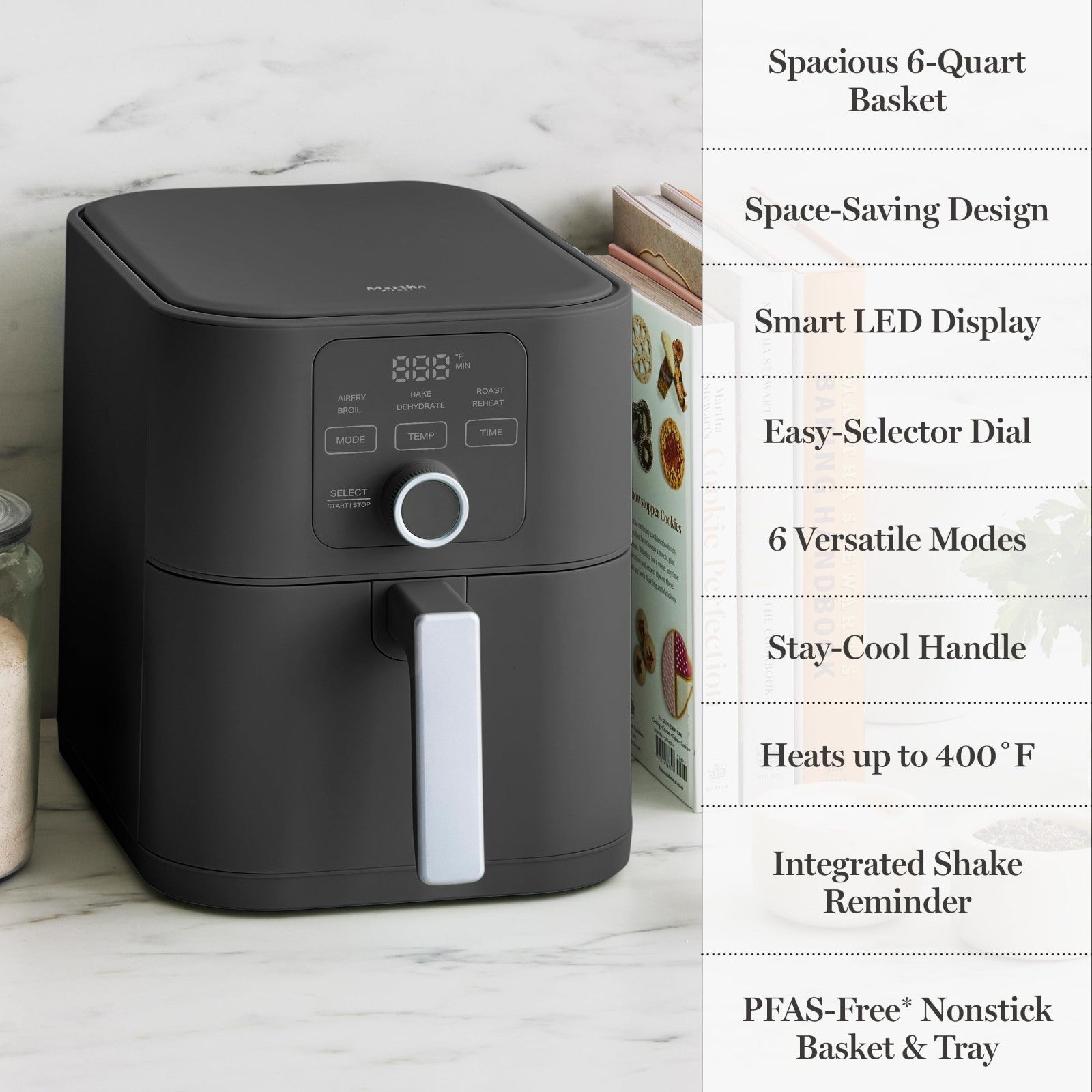 6QT 6-in-1 Air Fryer - Bake, Broil, Roast, Dehydrate, Reheat, Non-Stick Basket,11