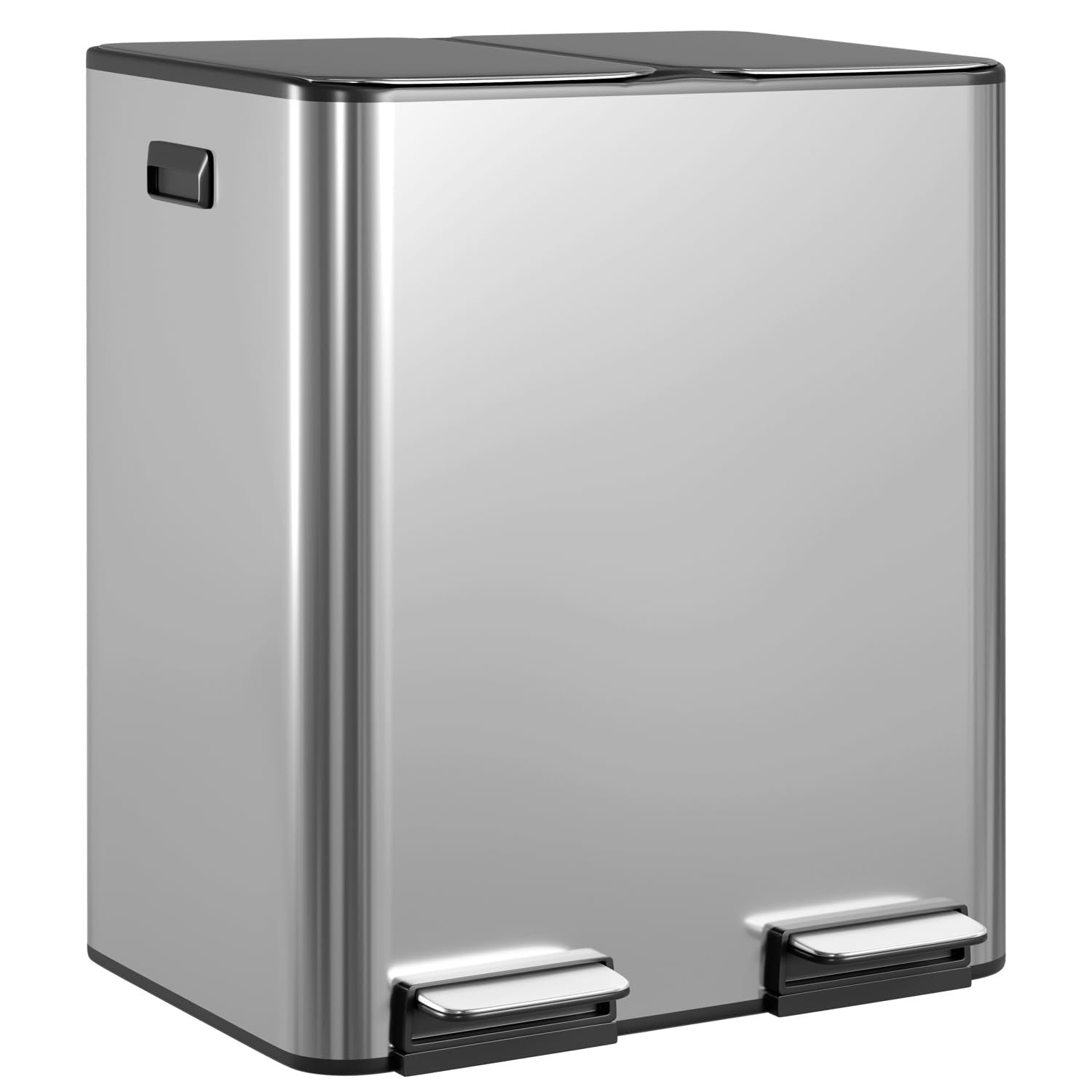 16 Gallon Stainless Steel Step Trash Can with Inner Buckets & Hinged Lids - Kitc1