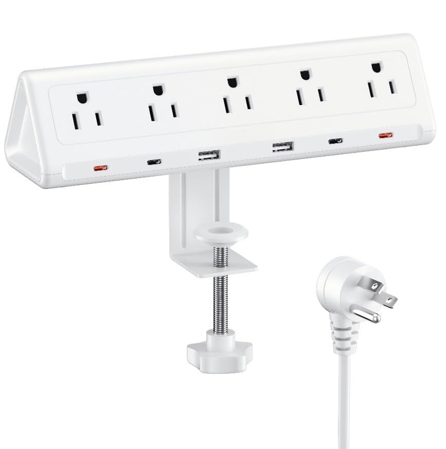 6.5FT Desk Clamp Power Strip   5 AC Outlets, 6 USB Ports, PD 40W Fast Charging1