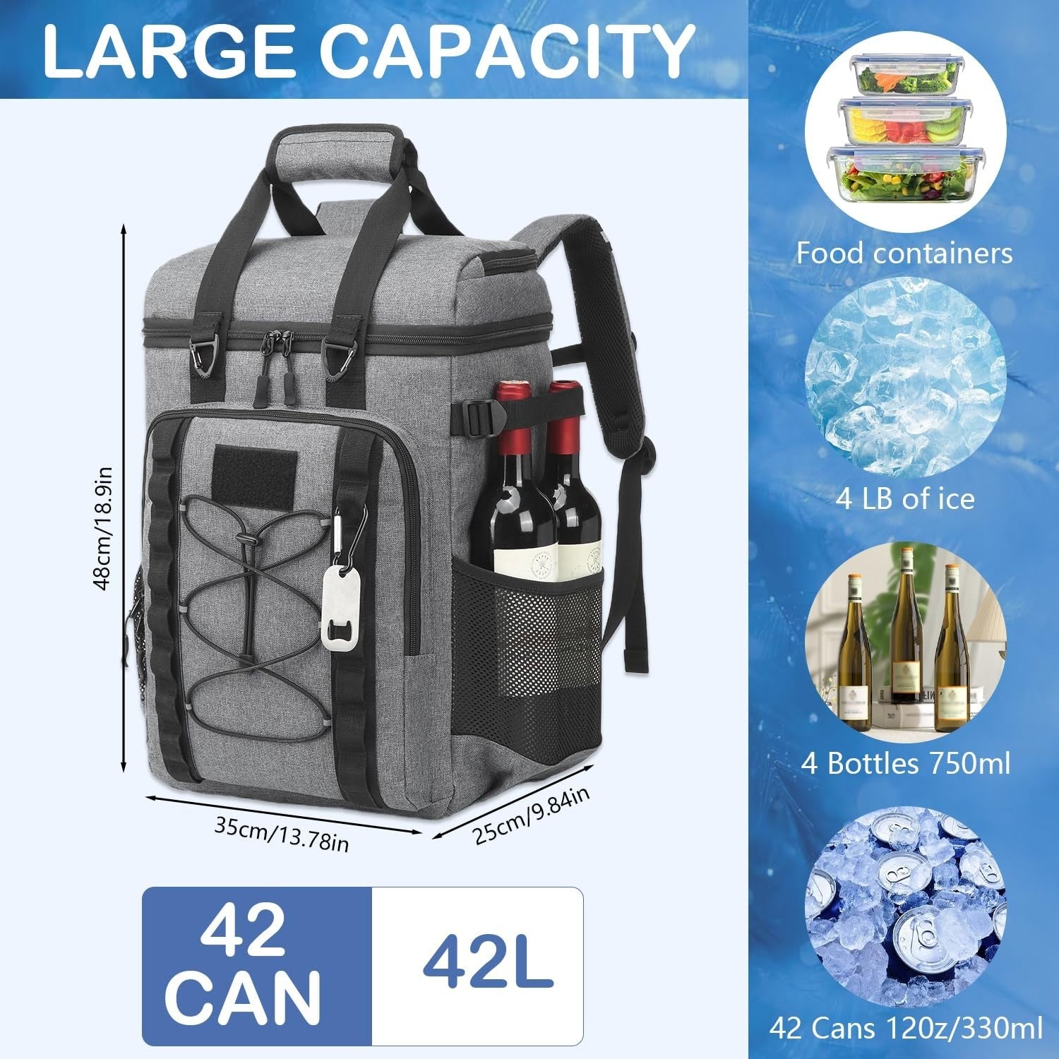 Insulated Tactical Cooler Backpack - 42 Can Capacity, Leak-Proof, Ideal for Camp3