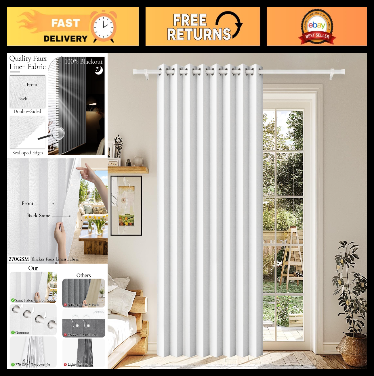 Sliding Door Curtains   100% Blackout Thermal Insulated Drapes, Magnetic Closure0
