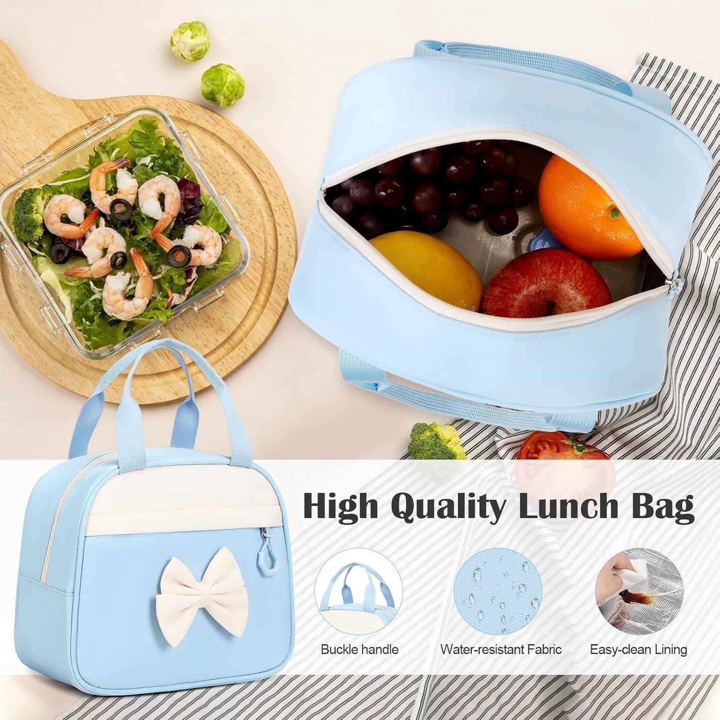 Cute Bow School Backpack for Girls, Includes Lunch Bag & Pen Case, Stylish Schoo6