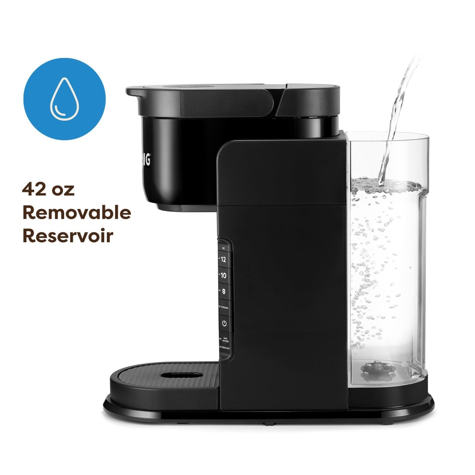 Single Serve Coffee Maker, 3 Brew Sizes, Strong Brew Button, 42oz Reservoir, Bla3