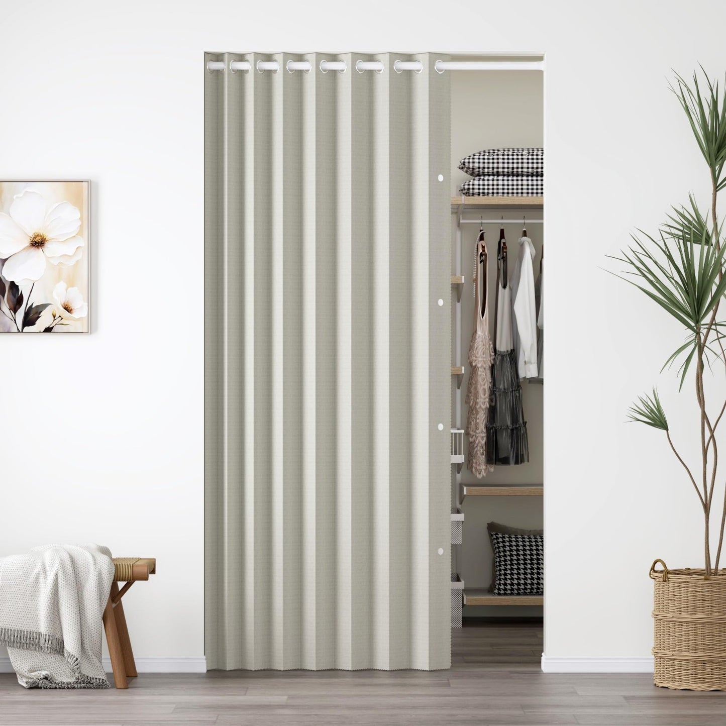 100% Blackout Magnetic Folding Door Curtain   Pleated Room Divider Drapes, 1 Pan1