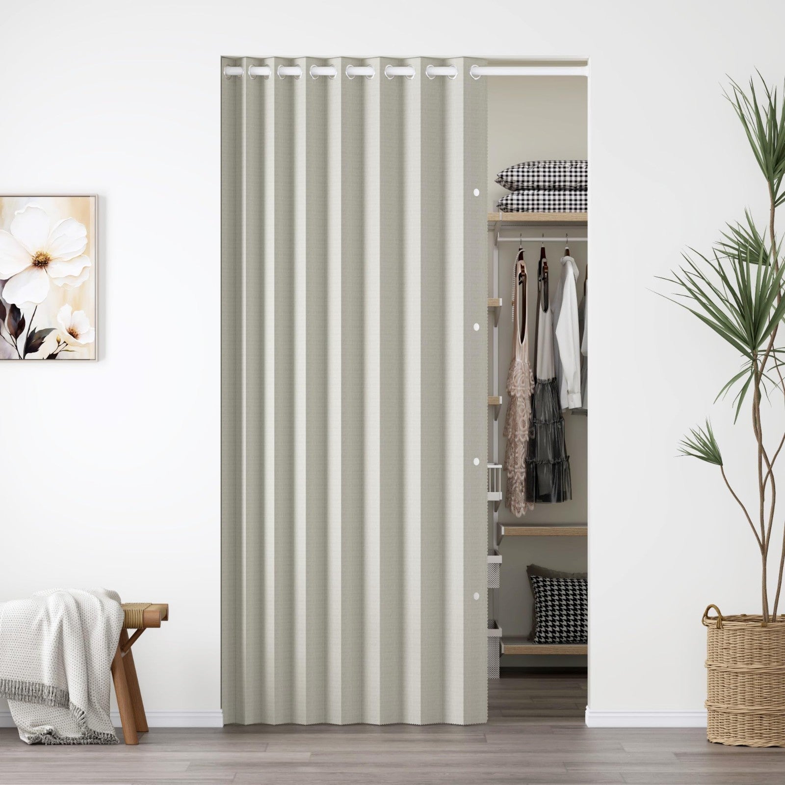 100% Blackout Magnetic Folding Door Curtain   Pleated Room Divider Drapes, 1 Pan1