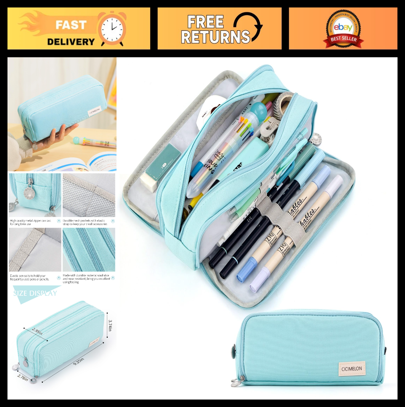 Large Capacity Pencil Case with 3 Compartments   Ideal Gift for Students & Adult0