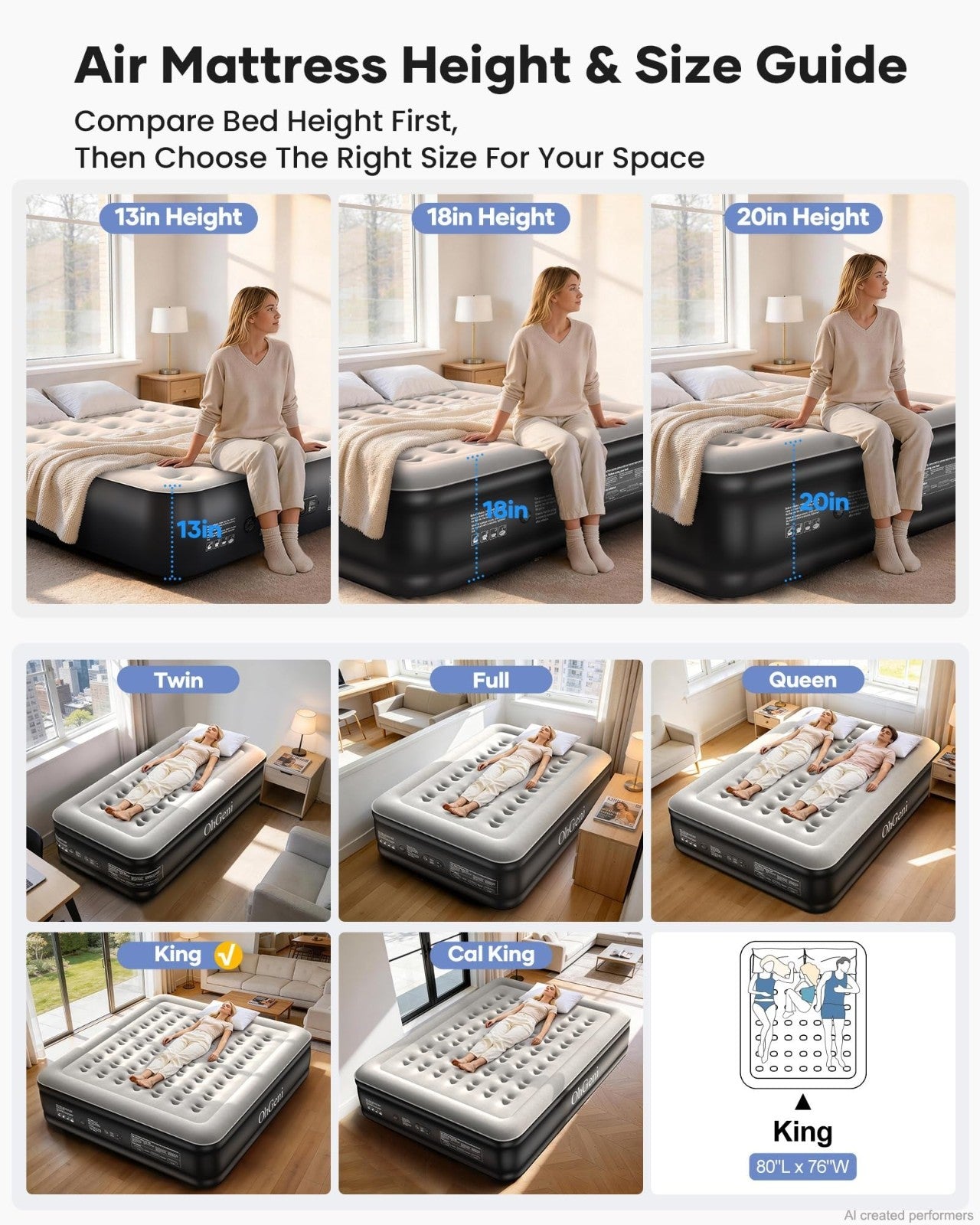 King Size Air Mattress with Built in Pump, 18" Inflatable Bed, 1000lb Capacity,3