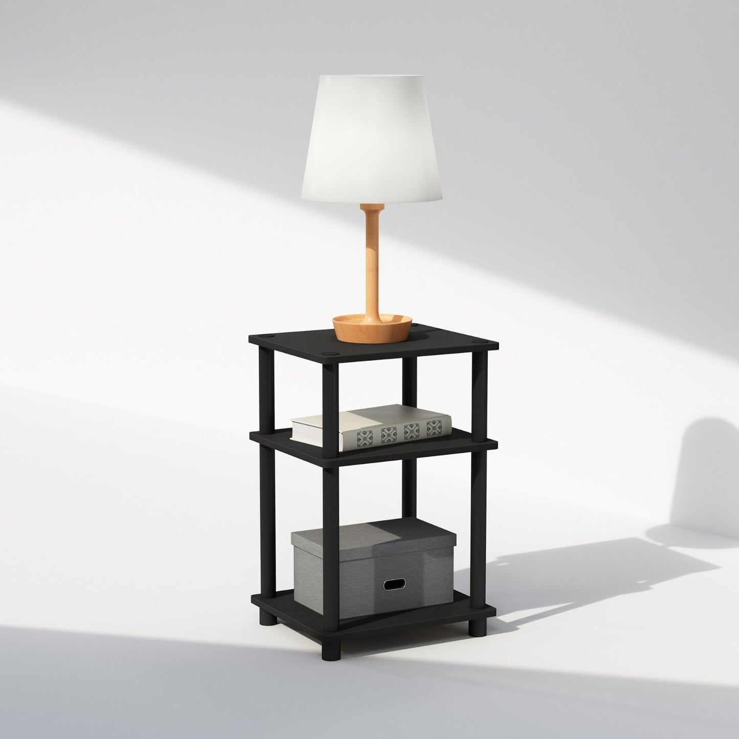 3-Tier Open Storage Nightstand, Easy Assembly, Plastic Poles, Americano/Black Fi3