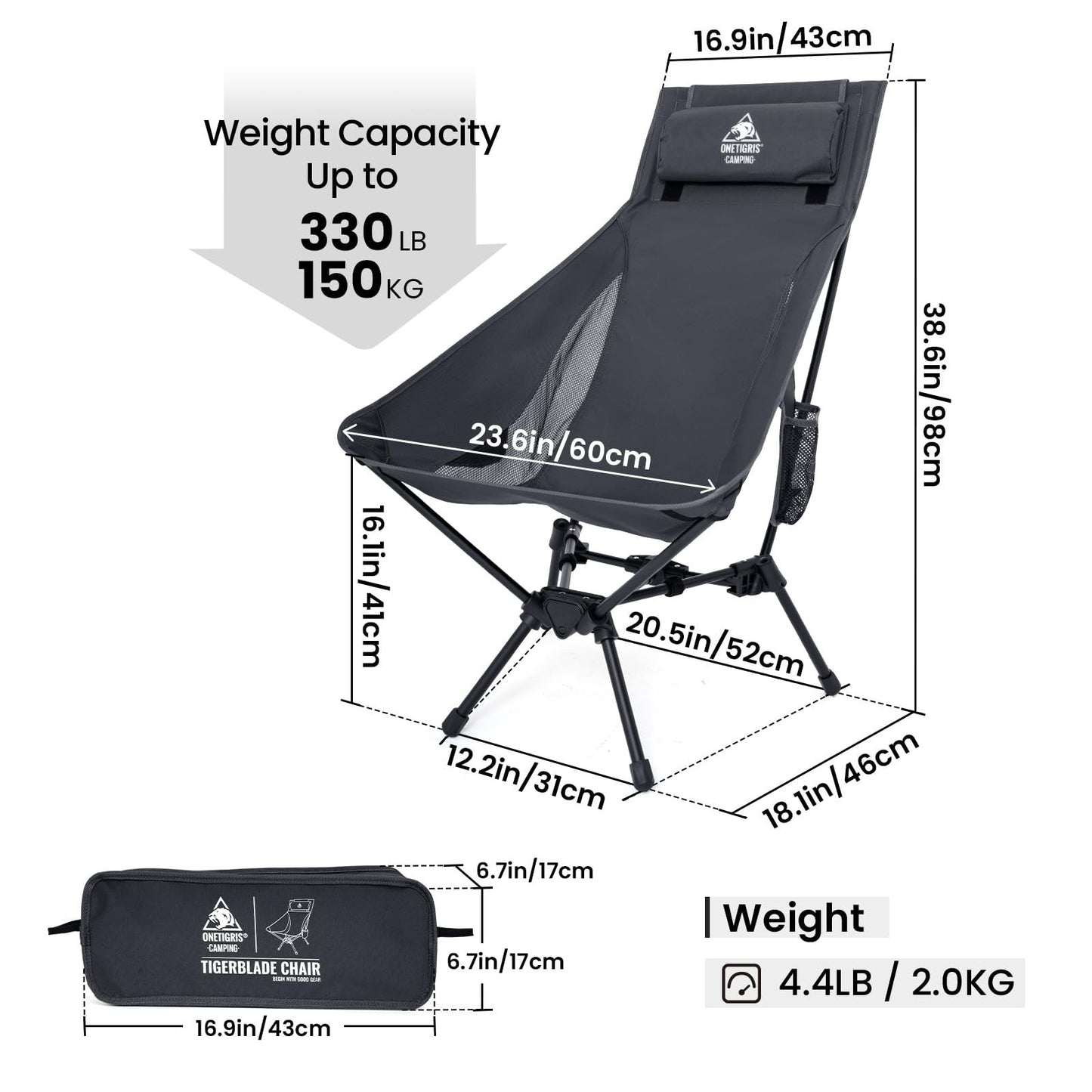 High Back Camping Chair with Pillow, Comfortable Widened Folding Seat for Outdoo2
