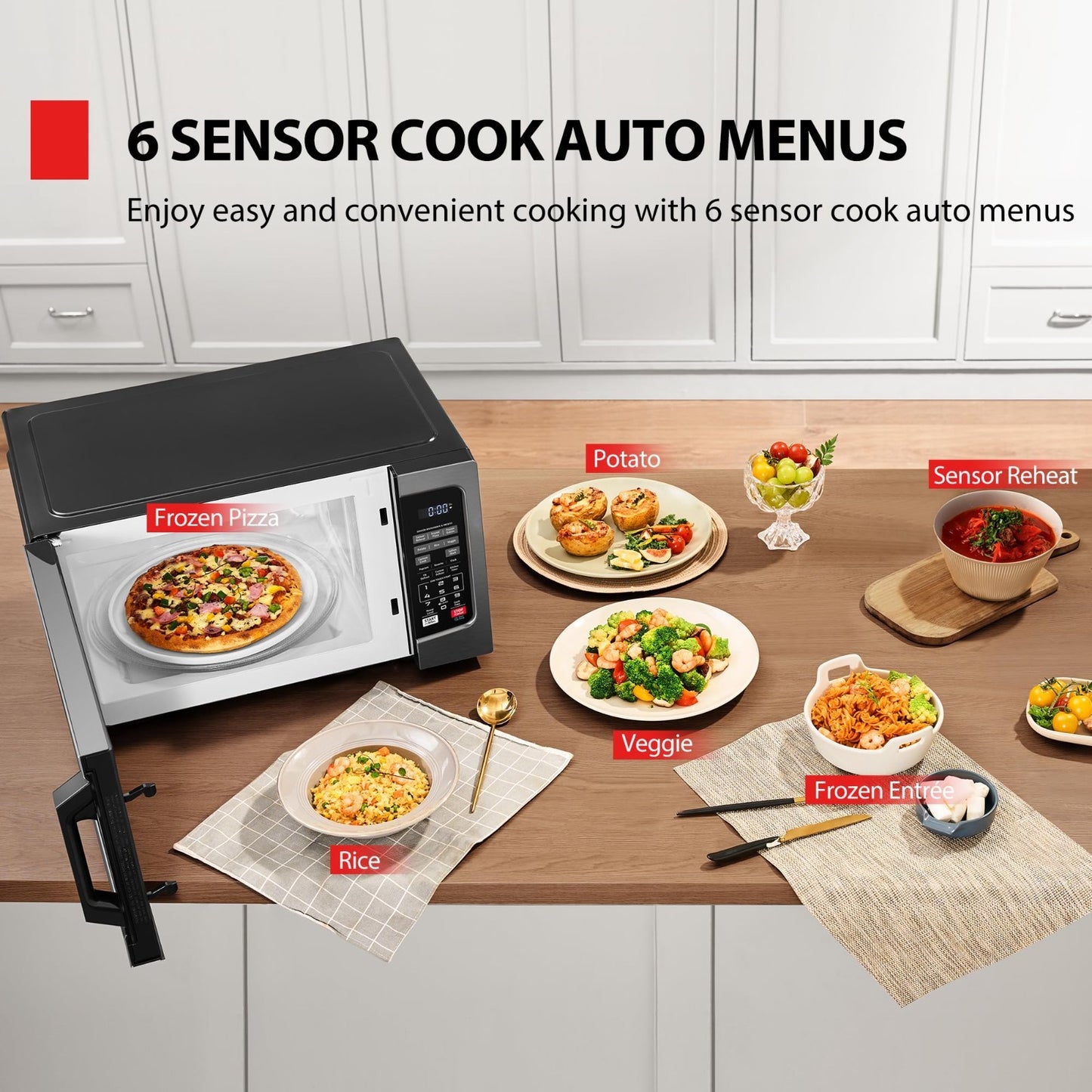 Countertop Microwave Oven 1.2 Cu Ft, 1000W, Smart Humidity Sensor, 12 Auto Menus4