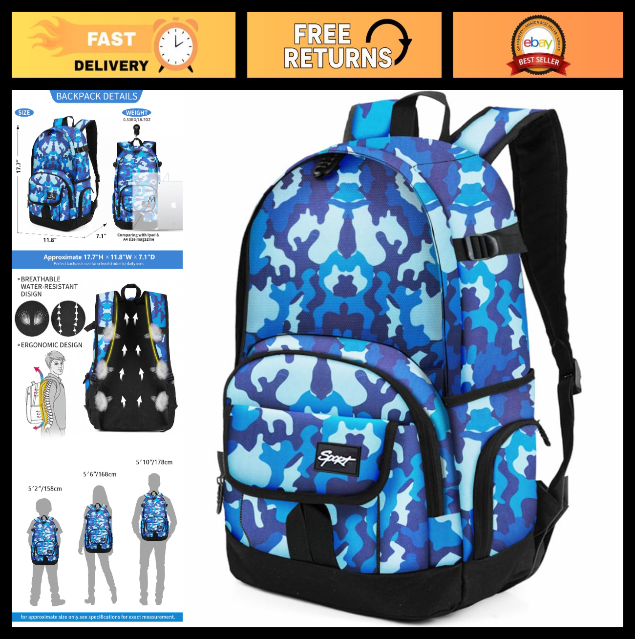 Lightweight School Backpack Travel Bag for Men & Women   College & Travel Use0