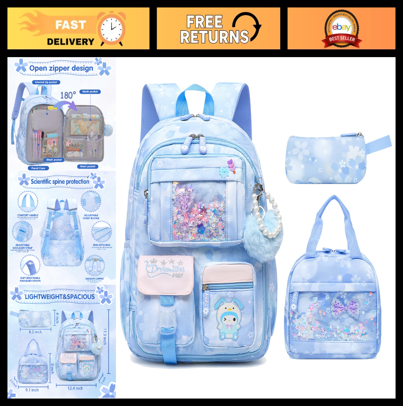 Stylish Girls School Backpack   17" Kids Book Bag with Multiple Pockets, Splash 0
