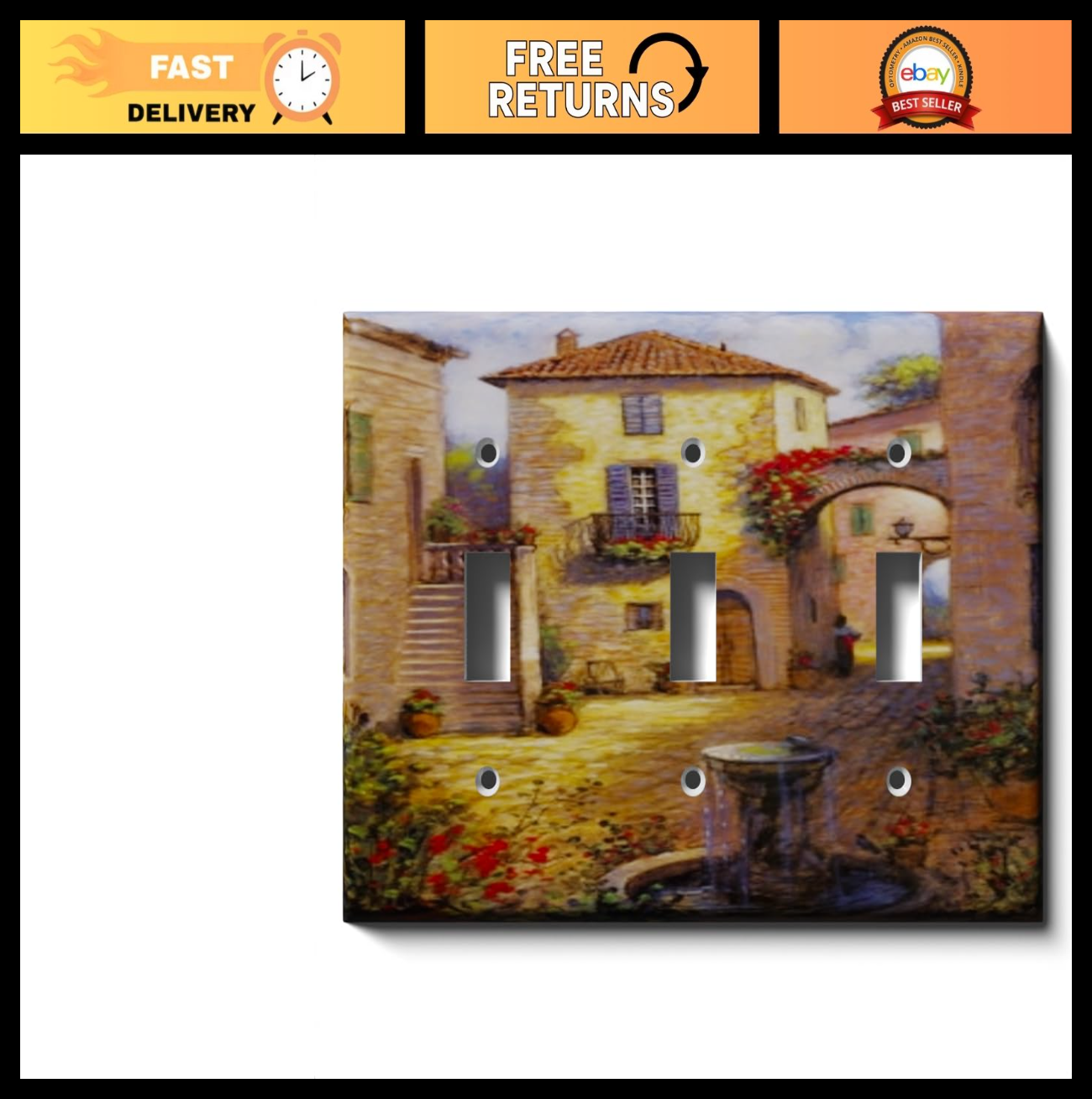 Decorative Italy Square Light Switch Cover - Triple Toggle Wall Plate, Home Deco0