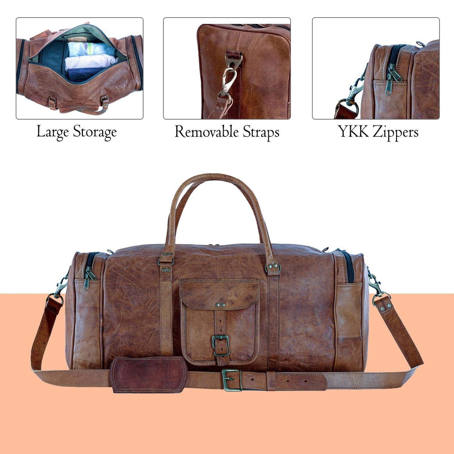 21 Inch Vintage Leather Duffle Bag - Travel, Gym, Sports, Overnight, Weekend Use3