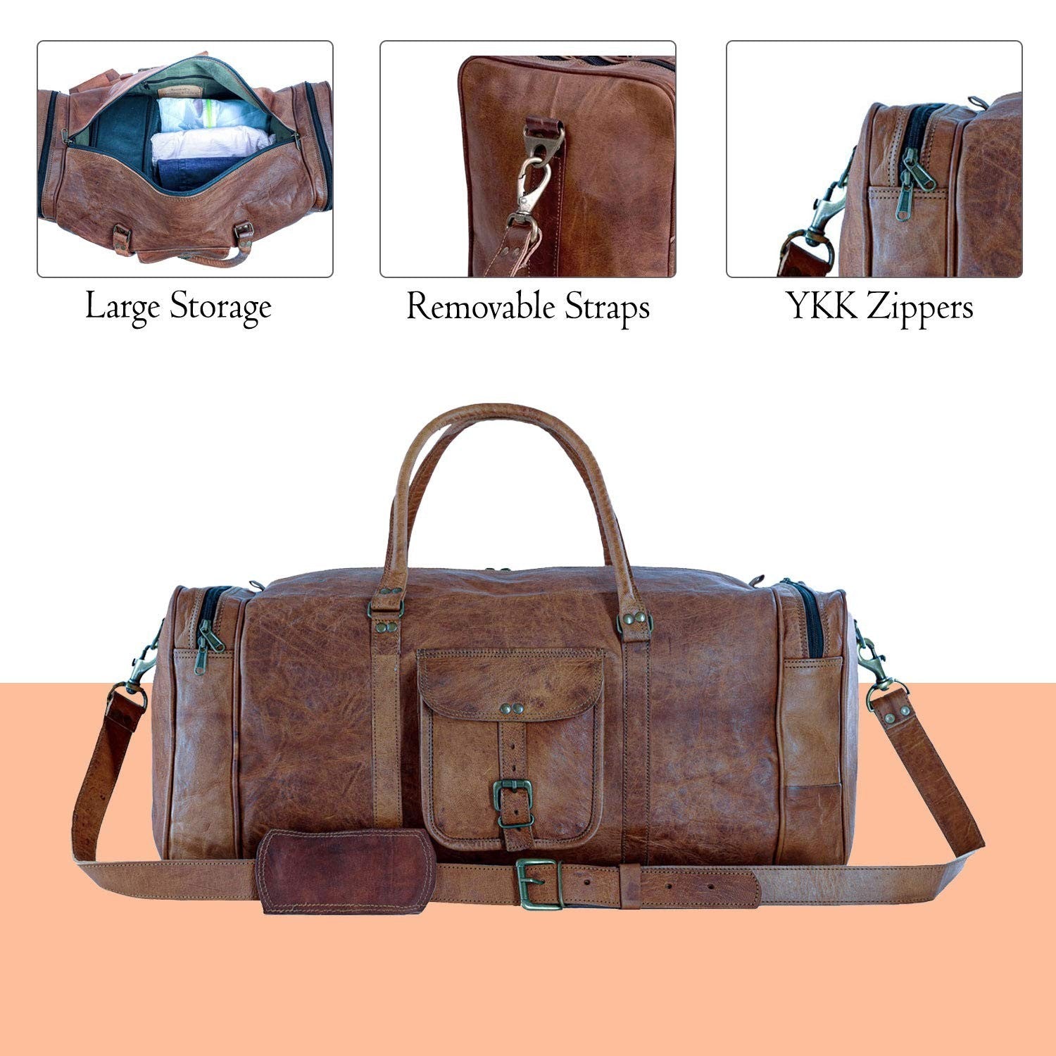 21 Inch Vintage Leather Duffle Bag - Travel, Gym, Sports, Overnight, Weekend Use3