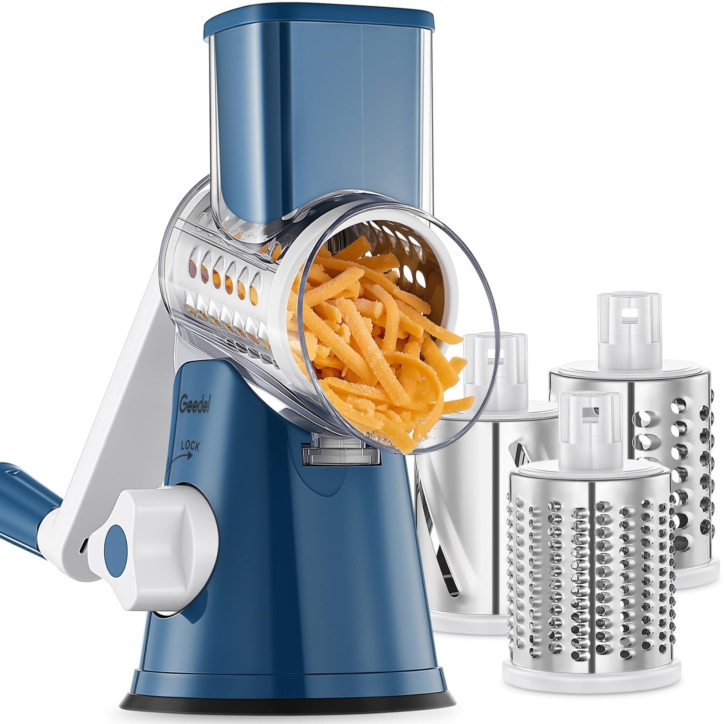 Rotary Cheese Grater & Vegetable Slicer   3 Blades, Stainless Steel, Fast Cuttin0