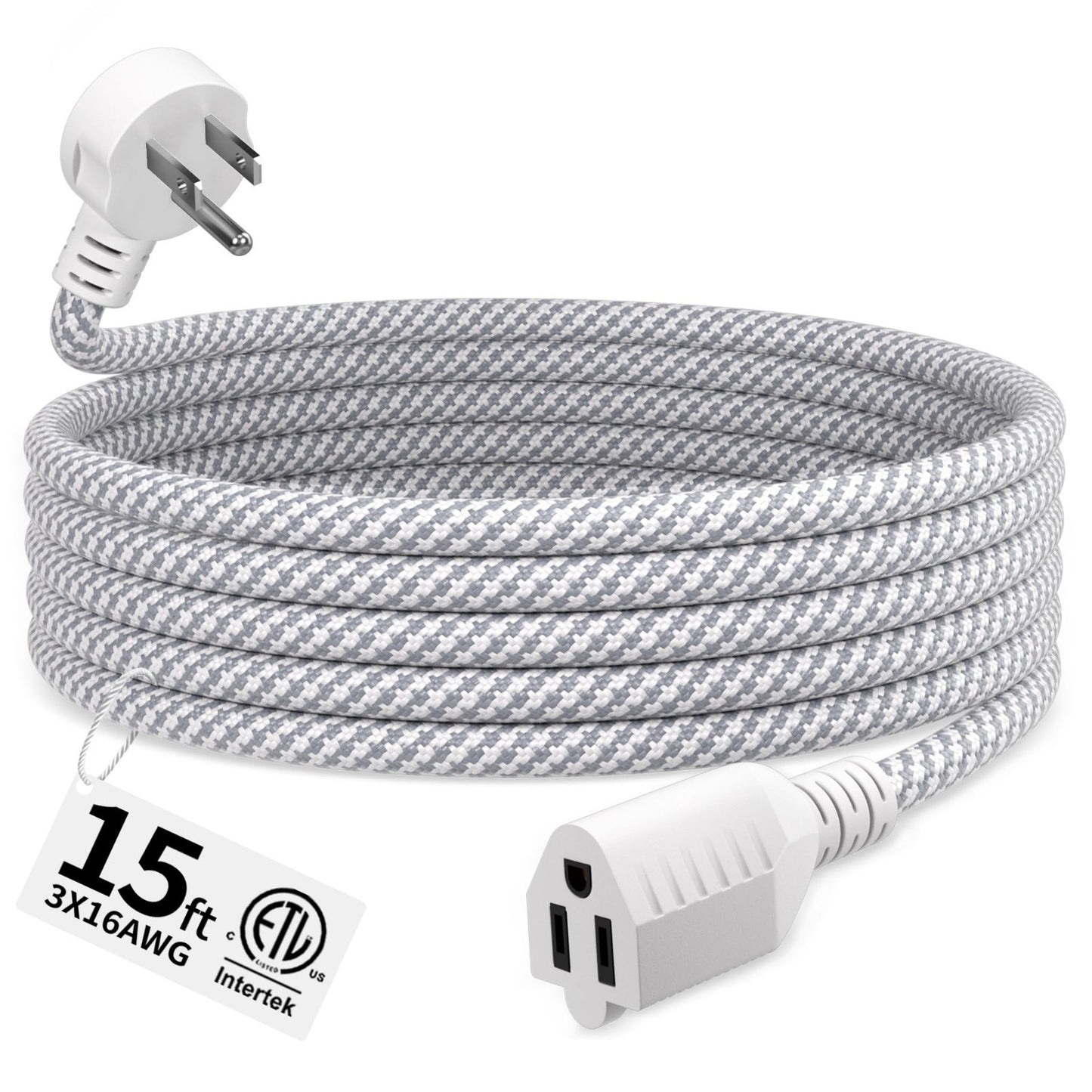 15FT 16 Gauge Braided Extension Cord, Flat Plug Power Cord for Indoor Use1