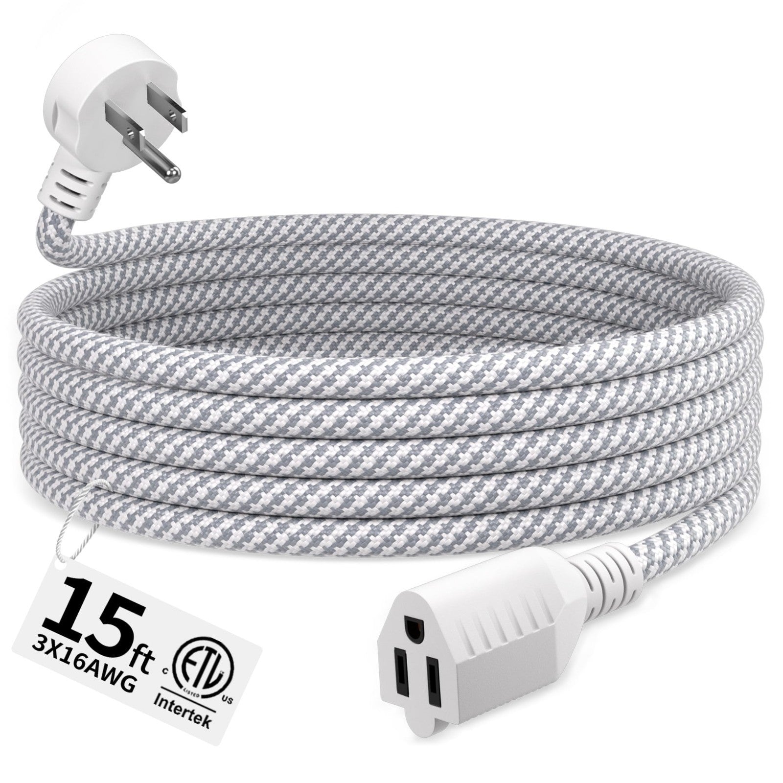 15FT 16 Gauge Braided Extension Cord, Flat Plug Power Cord for Indoor Use1