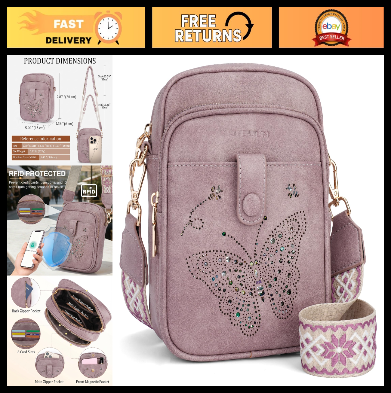 Stylish Leather Crossbody Bag for Women - Small Shoulder Purse with RFID Slots &0