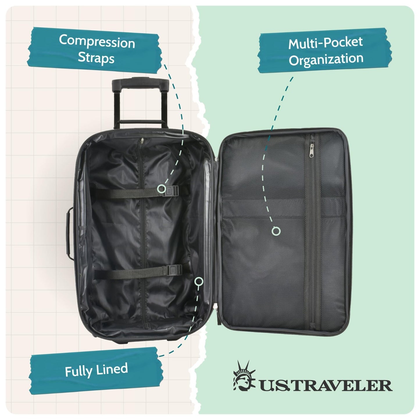Lightweight Softside Rolling Carry-On Suitcase, 2-Wheel Travel Luggage, Green4