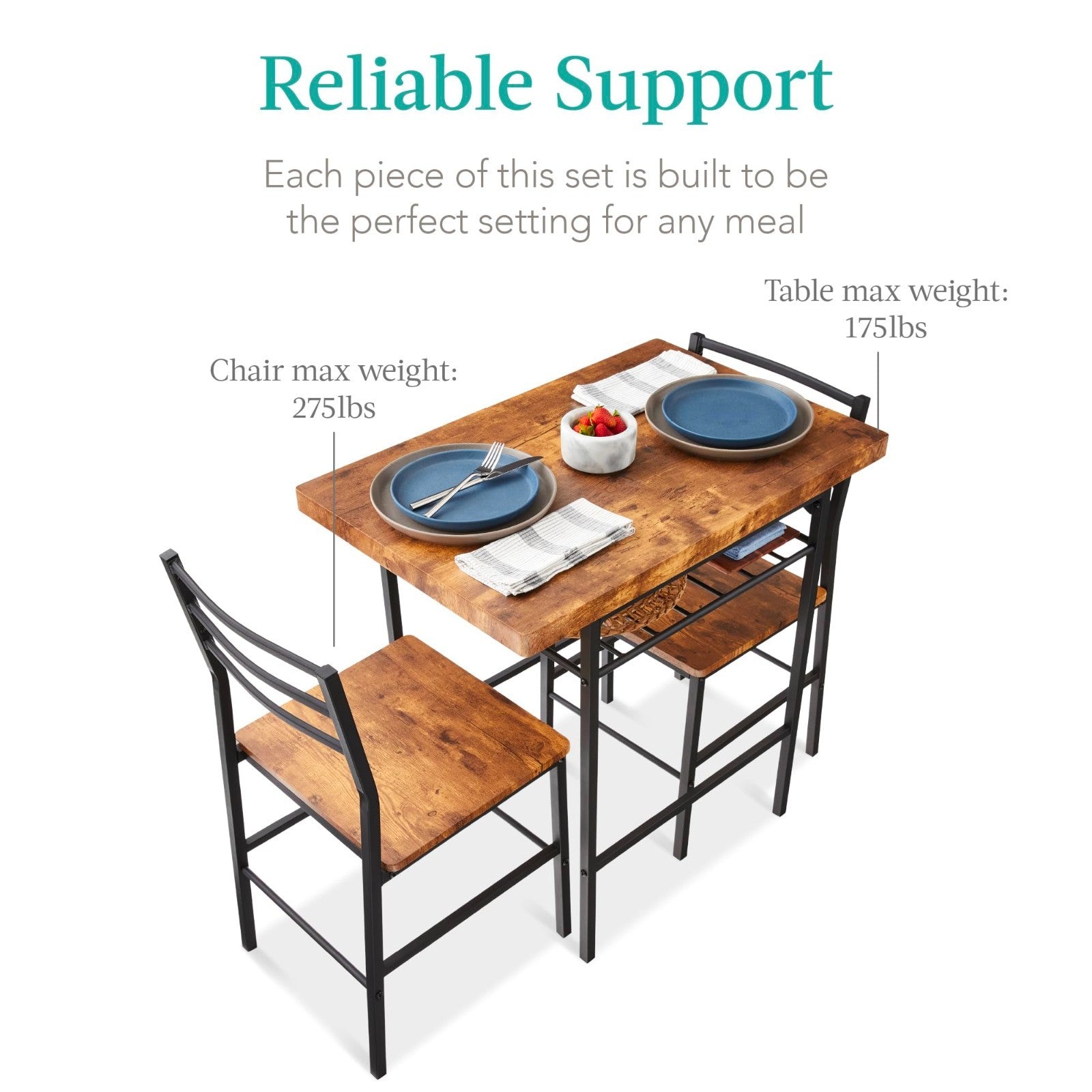 Modern 3 Piece Dining Set, Space Saving Dinette for Kitchen & Small Spaces, Stee5