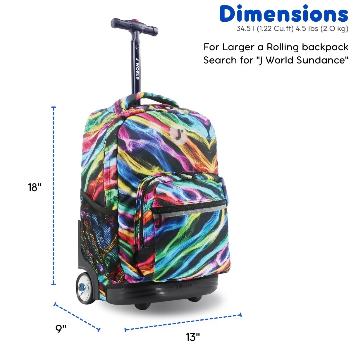 Kids Rolling Backpack with Wheels, 18" School Bookbag for Boys & Girls, Durable2