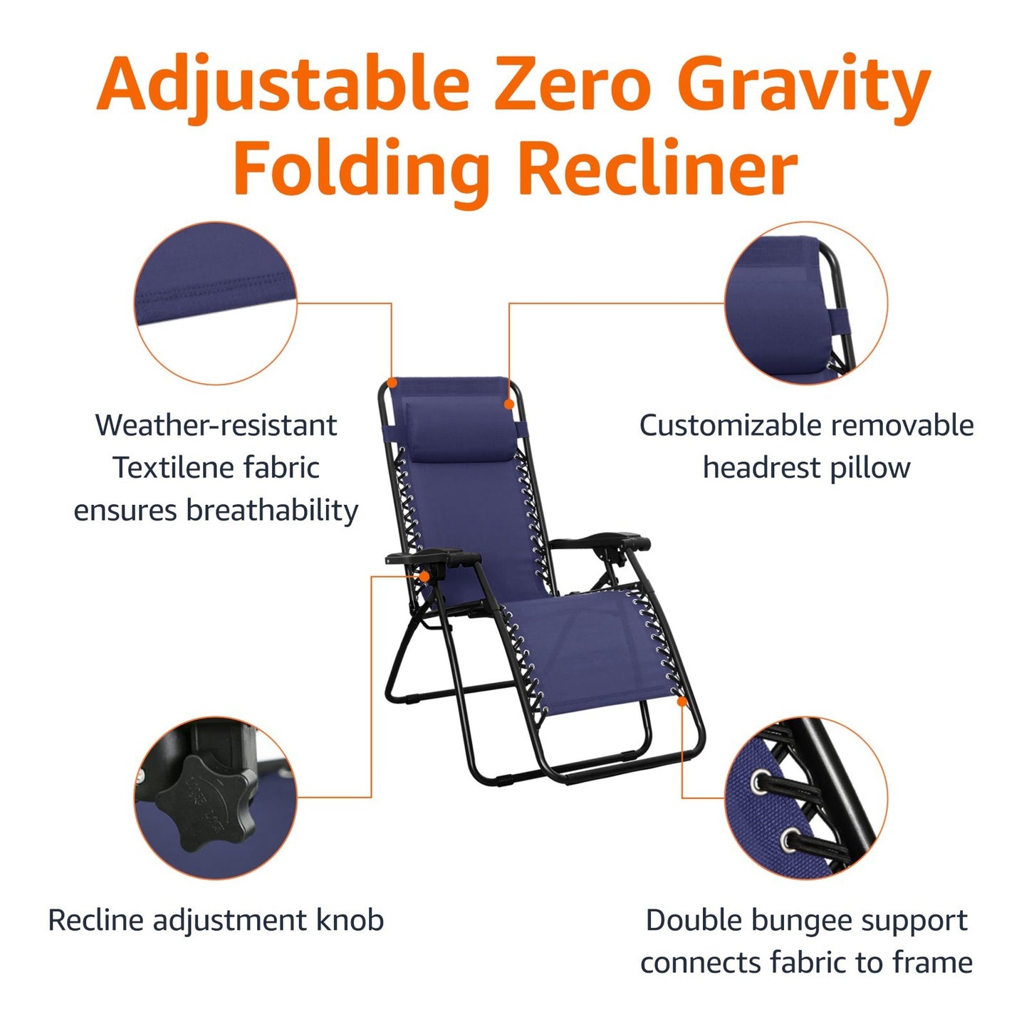 Zero Gravity Lounge Chair with Pillow   Foldable Outdoor Recliner, 300 lb Capaci4