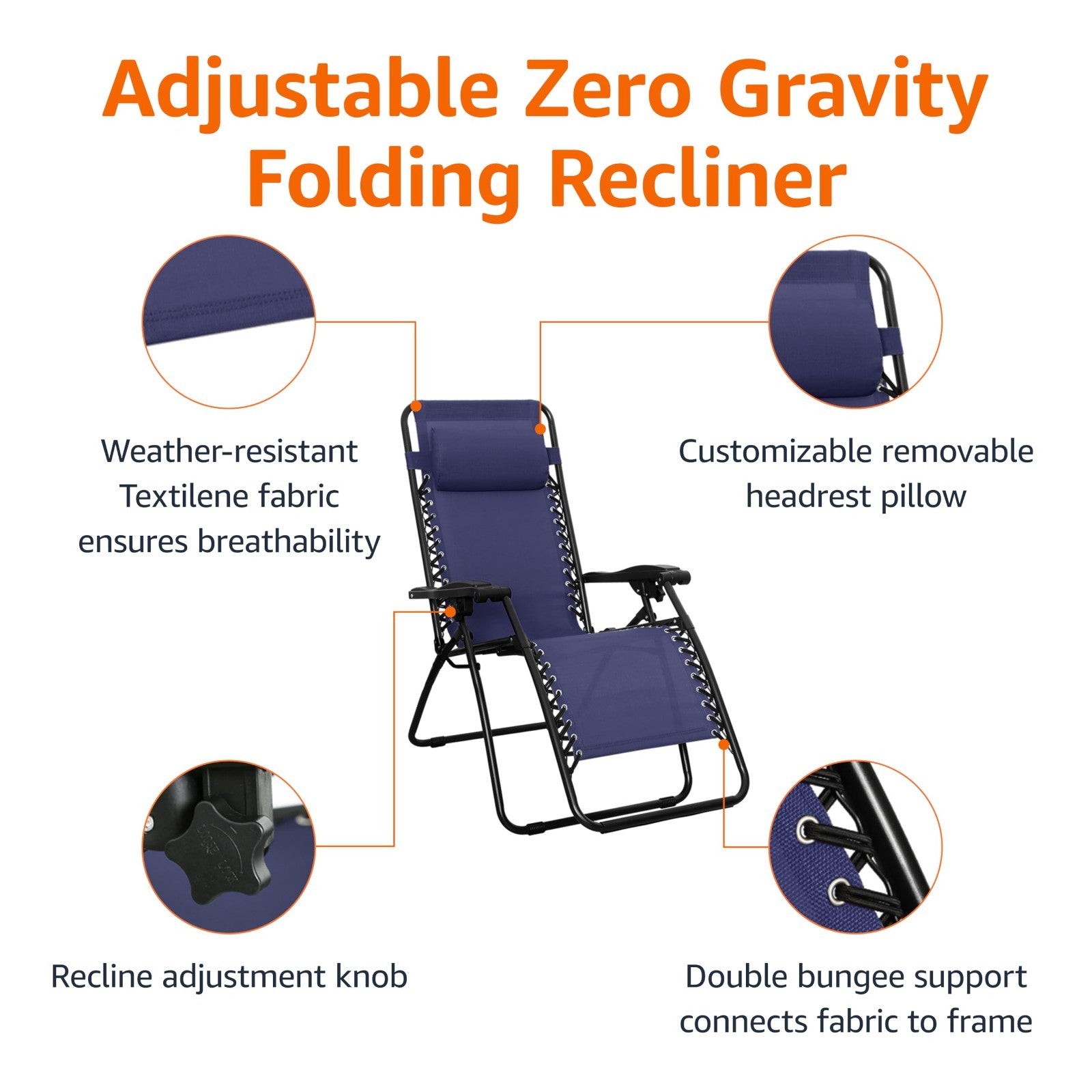 Zero Gravity Lounge Chair with Pillow   Foldable Outdoor Recliner, 300 lb Capaci4