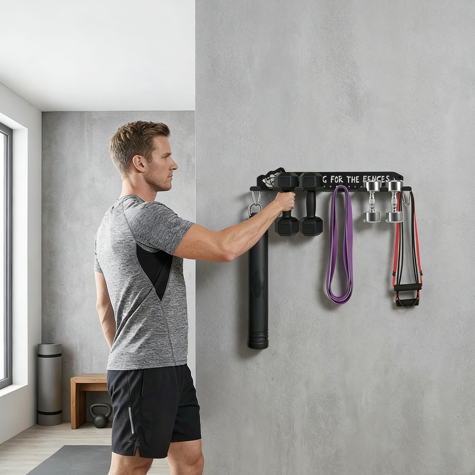 Heavy Duty Baseball Bat Rack Wall Mount   8 Hook Storage Holder for 14 Bats, Met2