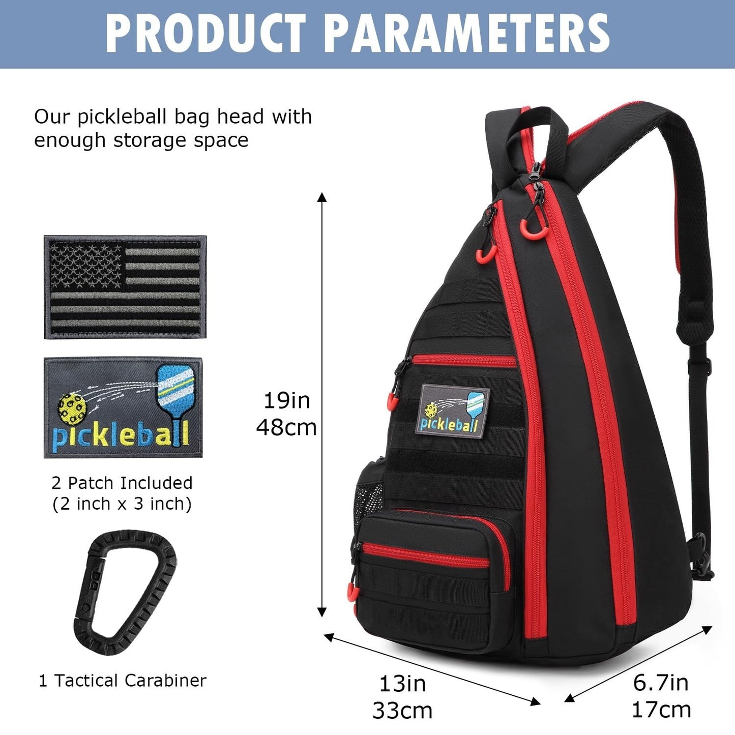 Tactical Pickleball Backpack with Adjustable Sling, Fence Hook & Water Bottle Ho2