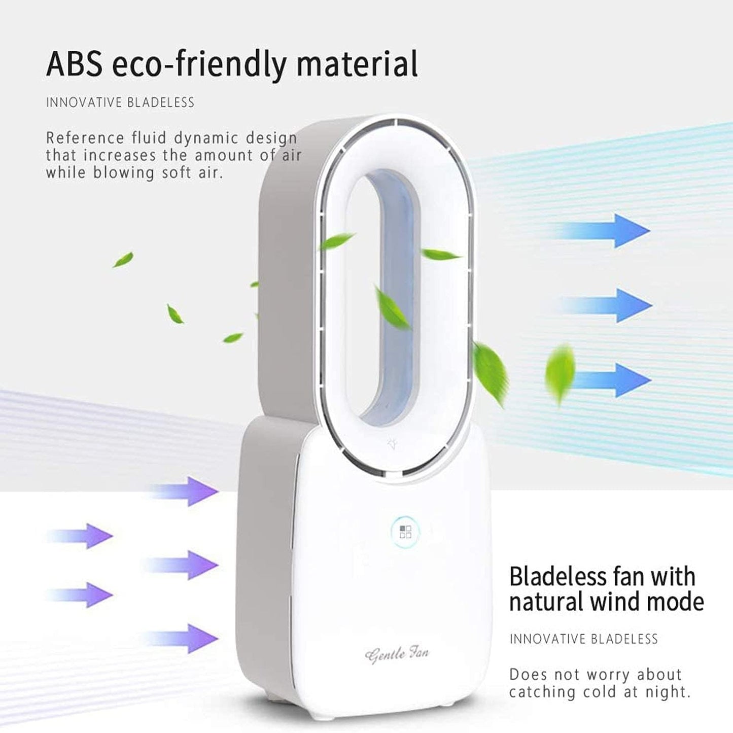 Rechargeable Bladeless Desk Fan 11.8”   5 Color Ambient Lights, Touch Control, Q6